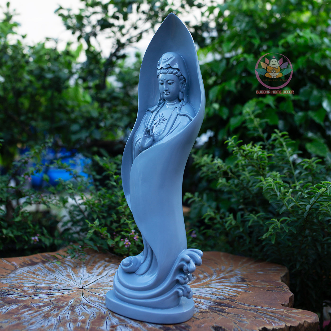 Modern Quan Yin Statue 18.9" | Grey Jade Finish | Standing Guanyin Bodhisattva Home and Altar Decor