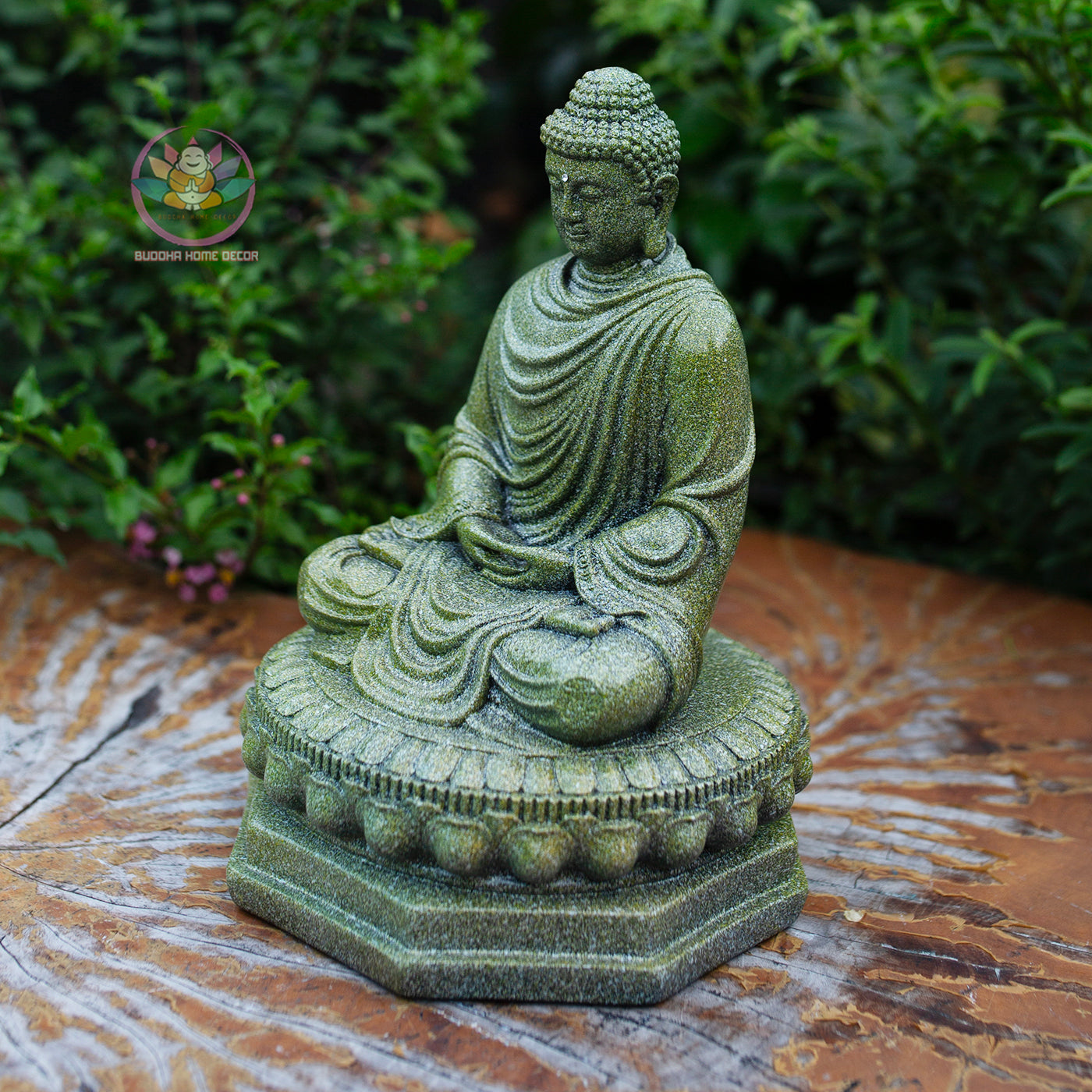 Shakyamuni Buddha Statue | Composite Resin and Stone Powder | Granite Stone Finish | Seated Meditation Buddha on Lotus Pedestal