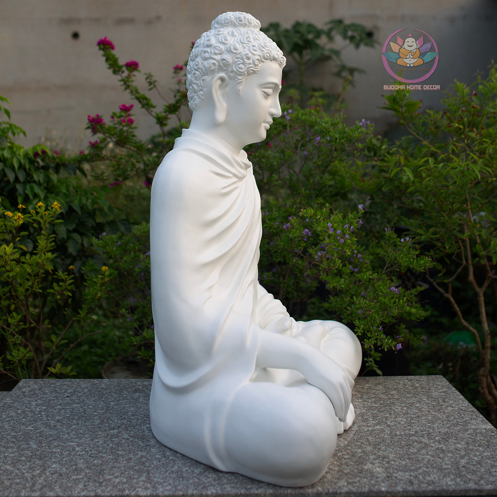 Large Shakyamuni Buddha Statue White, Meditation Buddha Sculpture, Zen Garden Decor, Minimalist Buddhist Art, Spiritual Home Decor
