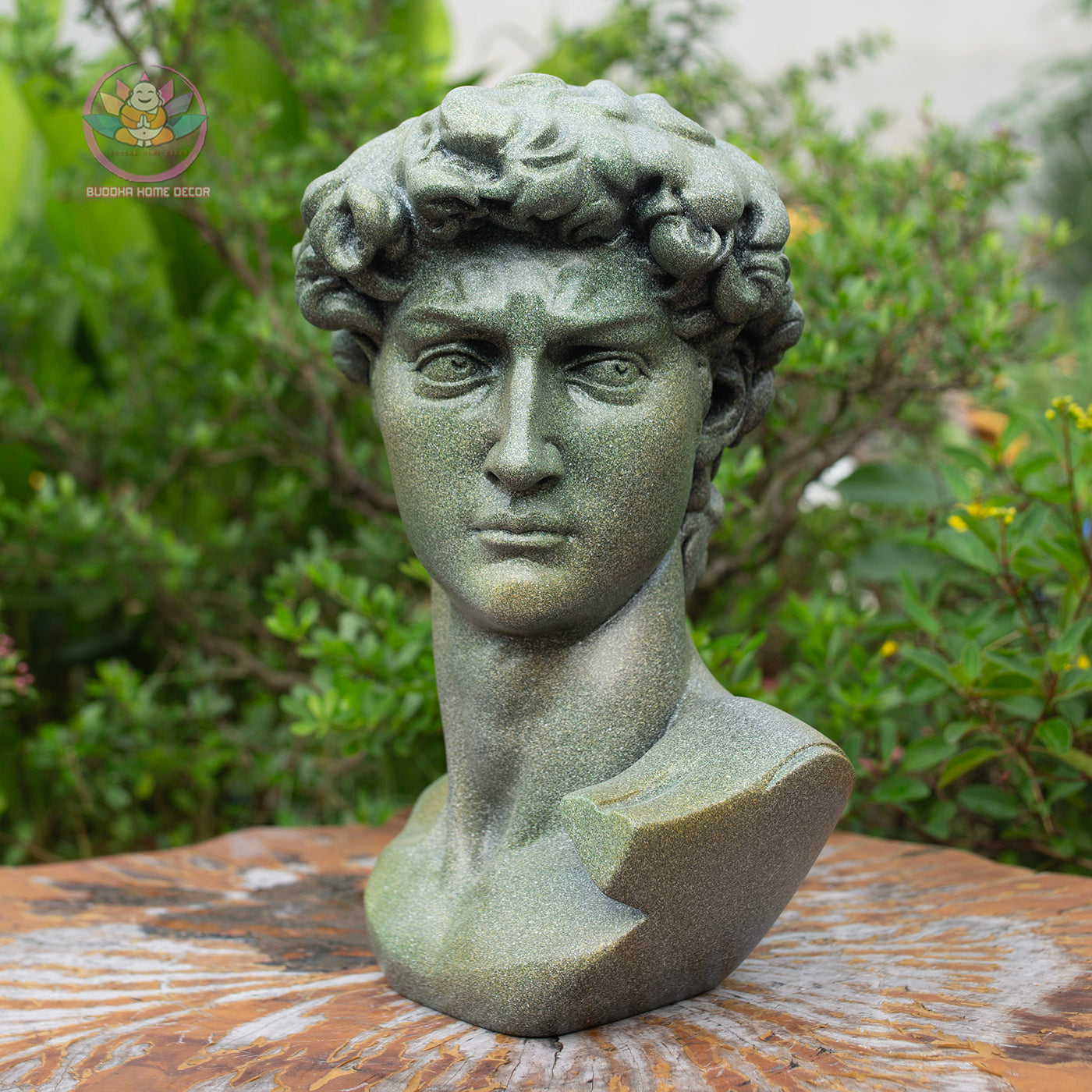 Green Stone Finish David Bust Sculpture: Renaissance Art Decor (30cm) | Roman Bust