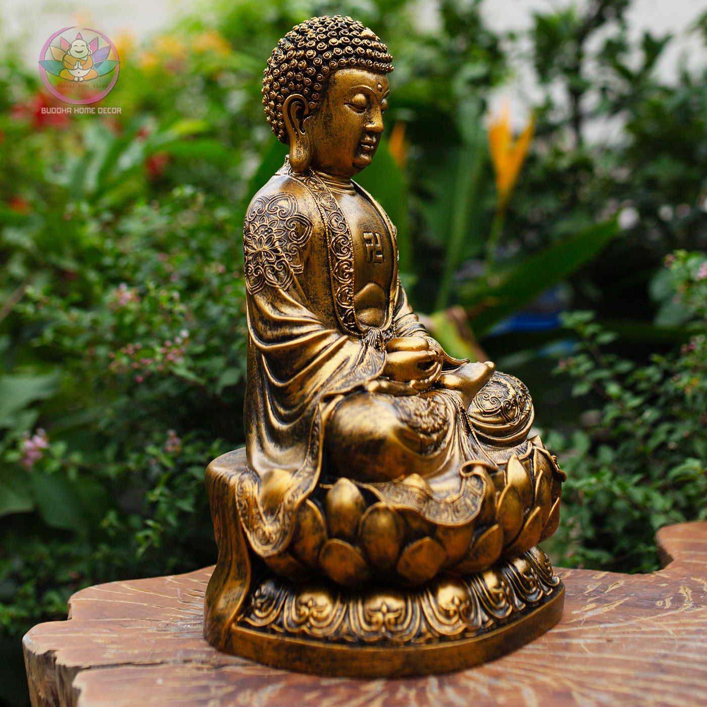 Amitabha Buddha Statue – Antique Bronze Resin Sculpture – Zen Meditation Decor, Buddhist Altar Ornament, Spiritual Gift