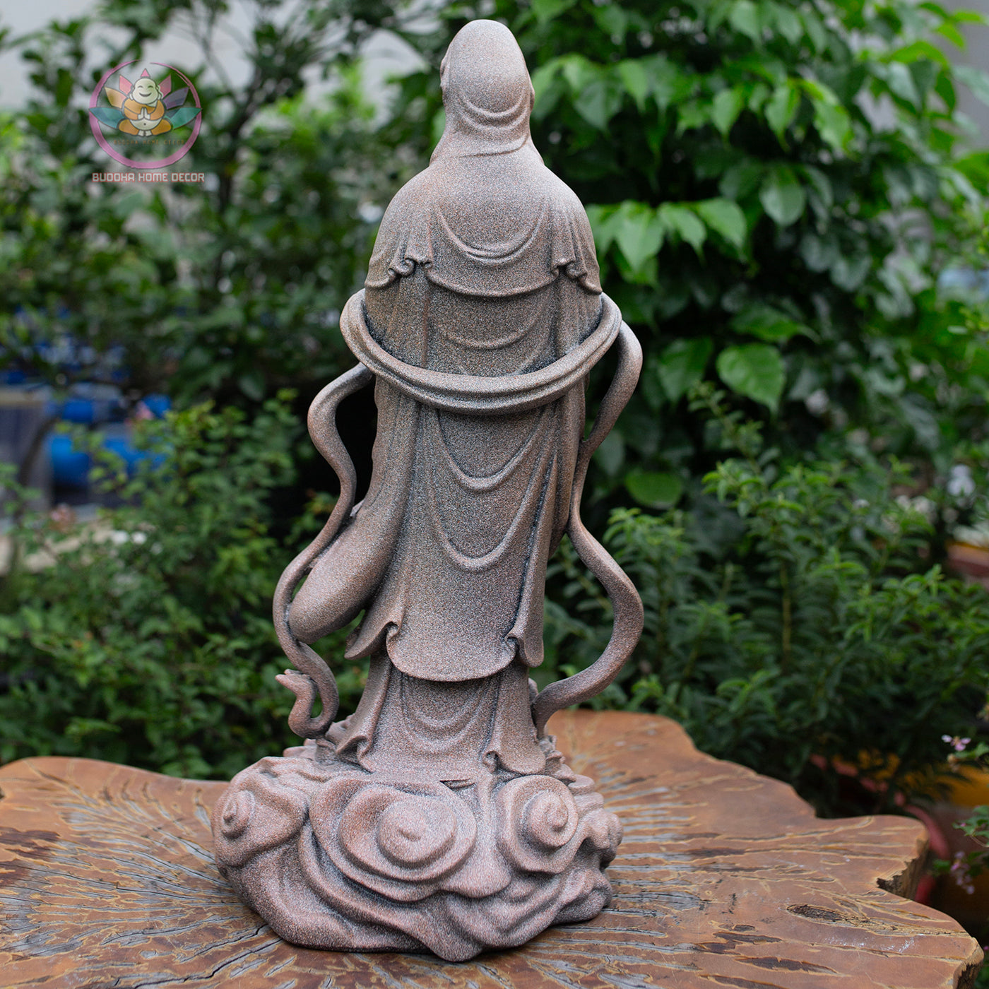 Guanyin Bodhisattva Statue 19.7" – Antique Stone Finish Standing Kwan Yin on Cloud Base