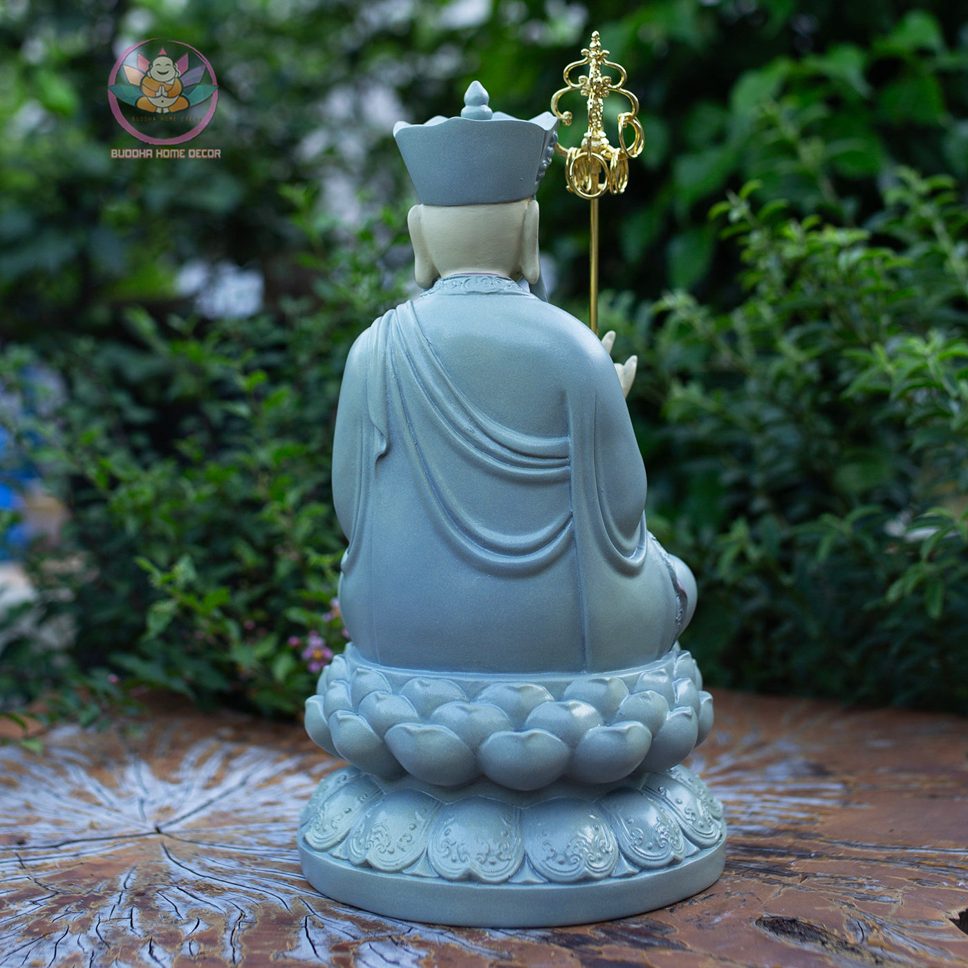 Ksitigarbha Bodhisattva Statue 11.8" | Pastel Grey Finish with Gold Details | Buddhist Altar and Meditation Decor