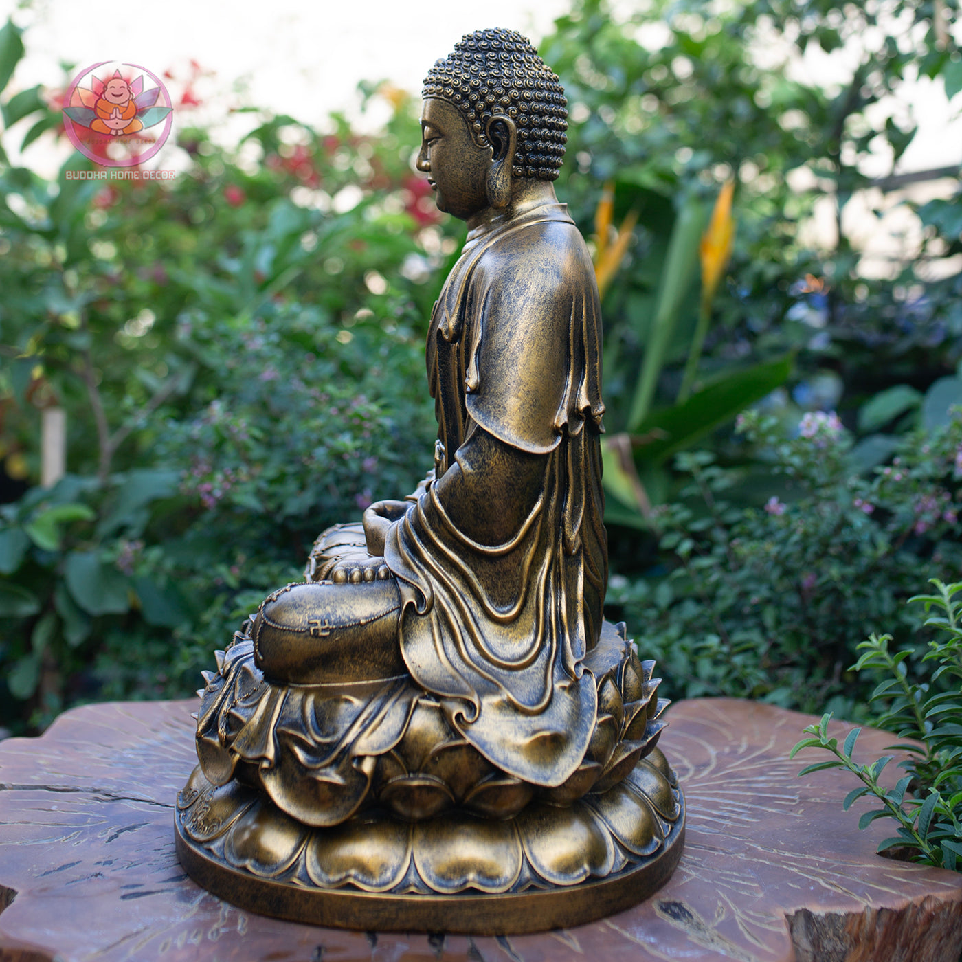Amitabha Buddha Statue – Antique Bronze Resin Sculpture – Large Zen Meditation Decor, Buddhist Altar Ornament, Spiritual Gift