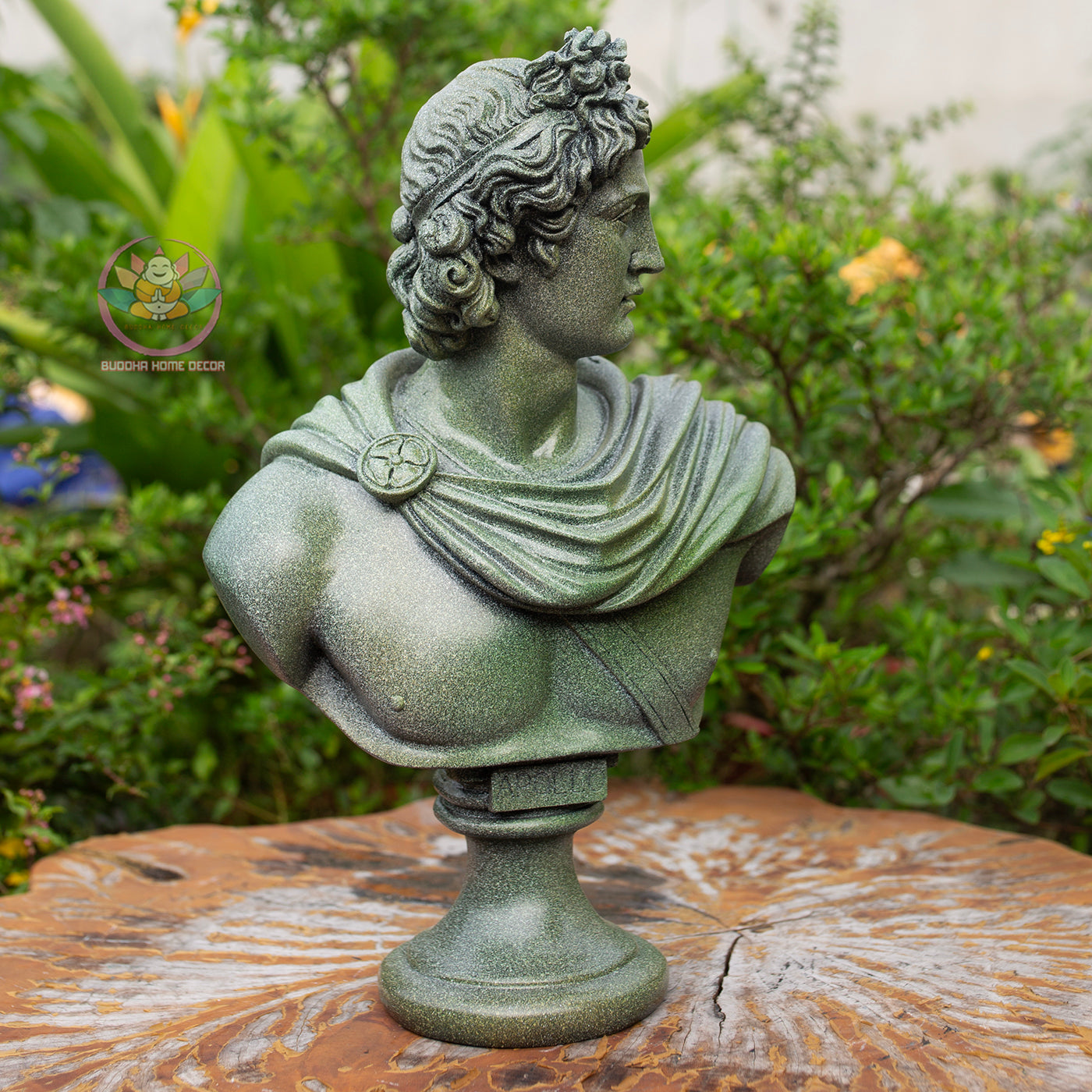 Green Stone Finish Apollo Bust Sculpture: Greek God Statue | Roman Bust