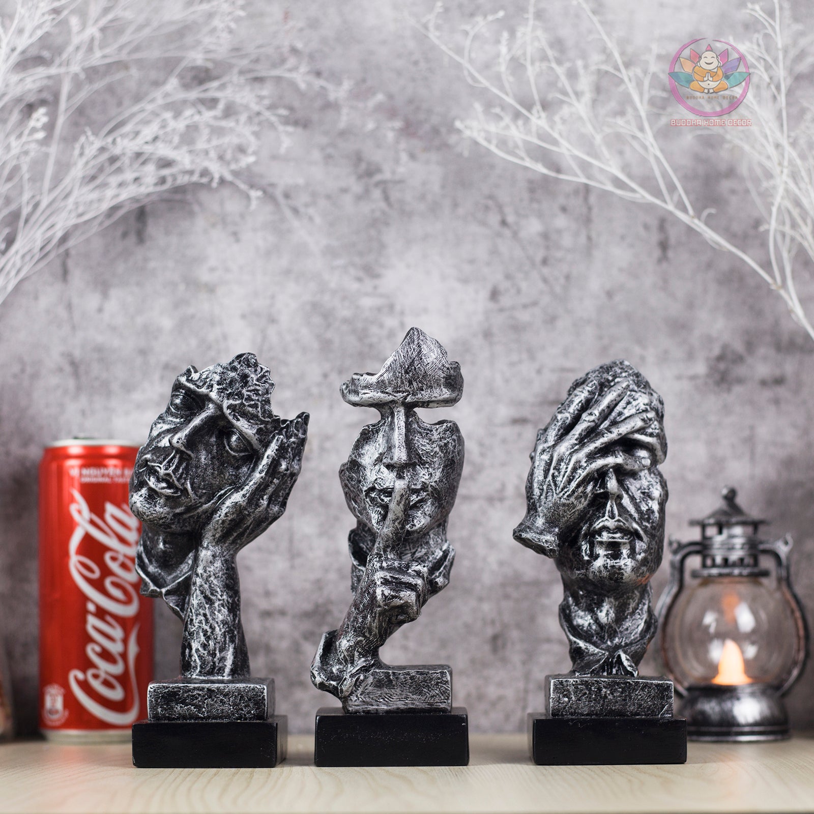 3 Wise Faces Sculpture Set – Hear No Evil, Speak No Evil, See No Evil – Modern Abstract Resin Statue Home Office Shelf Decor
