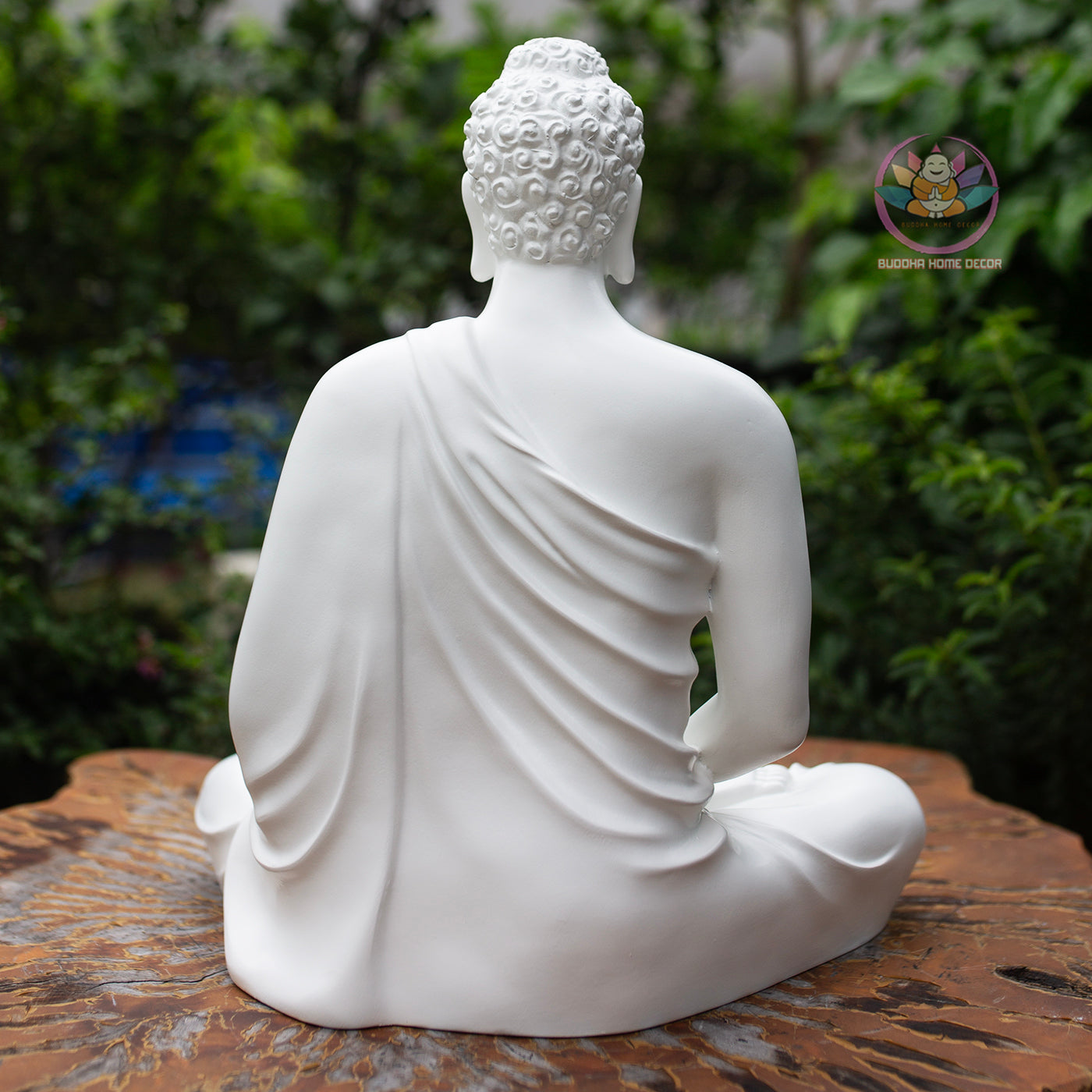 White Shakyamuni Buddha Statue – 37cm Resin Stone Sculpture | Meditating Buddha Figurine