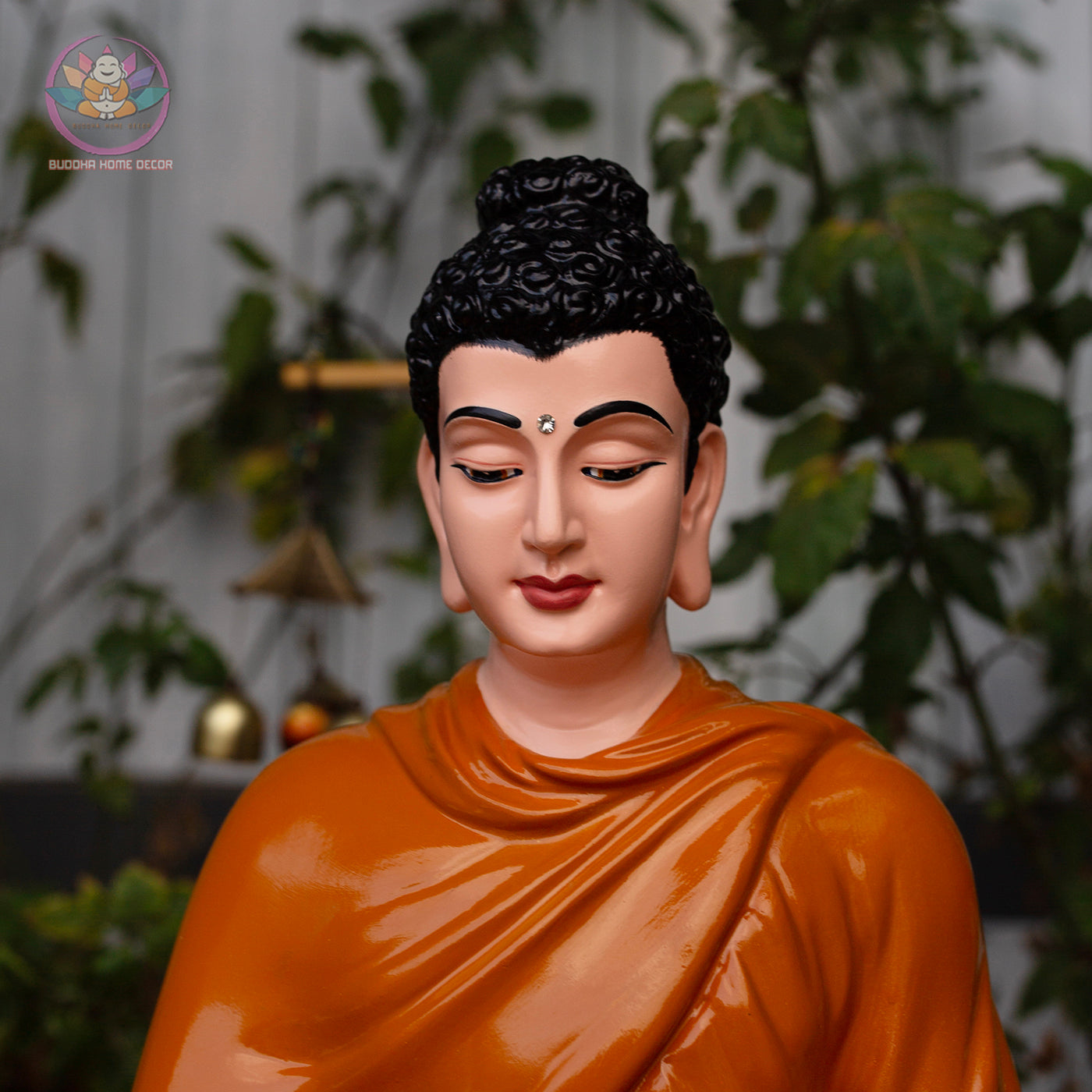 Shakyamuni Buddha Statue – 13.7" Meditation Figure in Orange Robe | Handcrafted Resin Sculpture for Altar & Zen Space