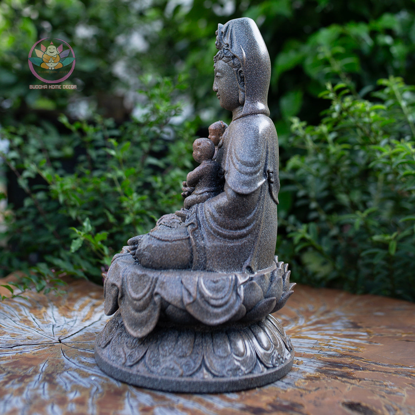 Quan Yin with Children Statue 11.8" | Granite Stone Finish | Guanyin Bodhisattva for Home Altar and Decor