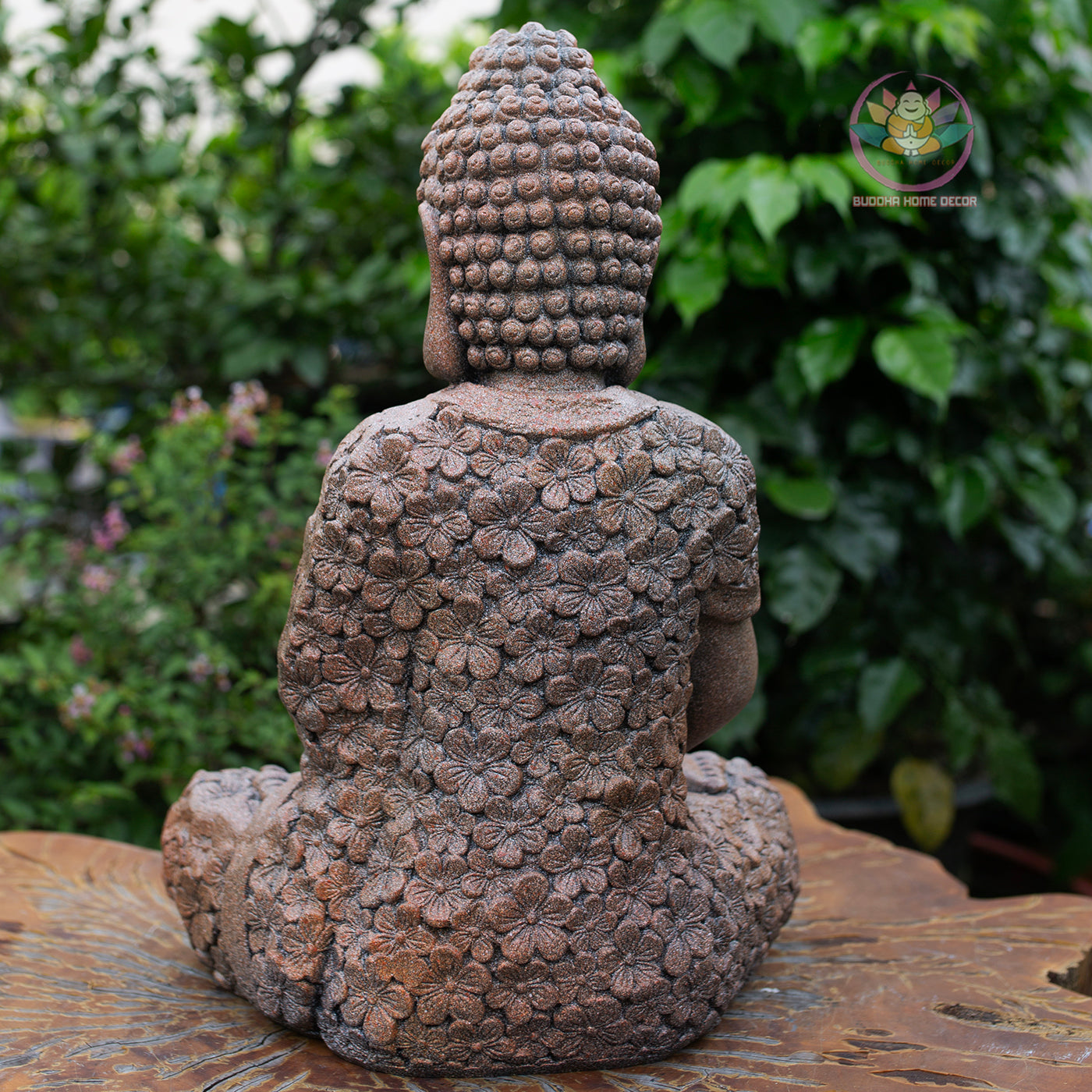 Floral Robe Seated Buddha 16.9" – Meditating Buddha Statue for Home & Garden Decor