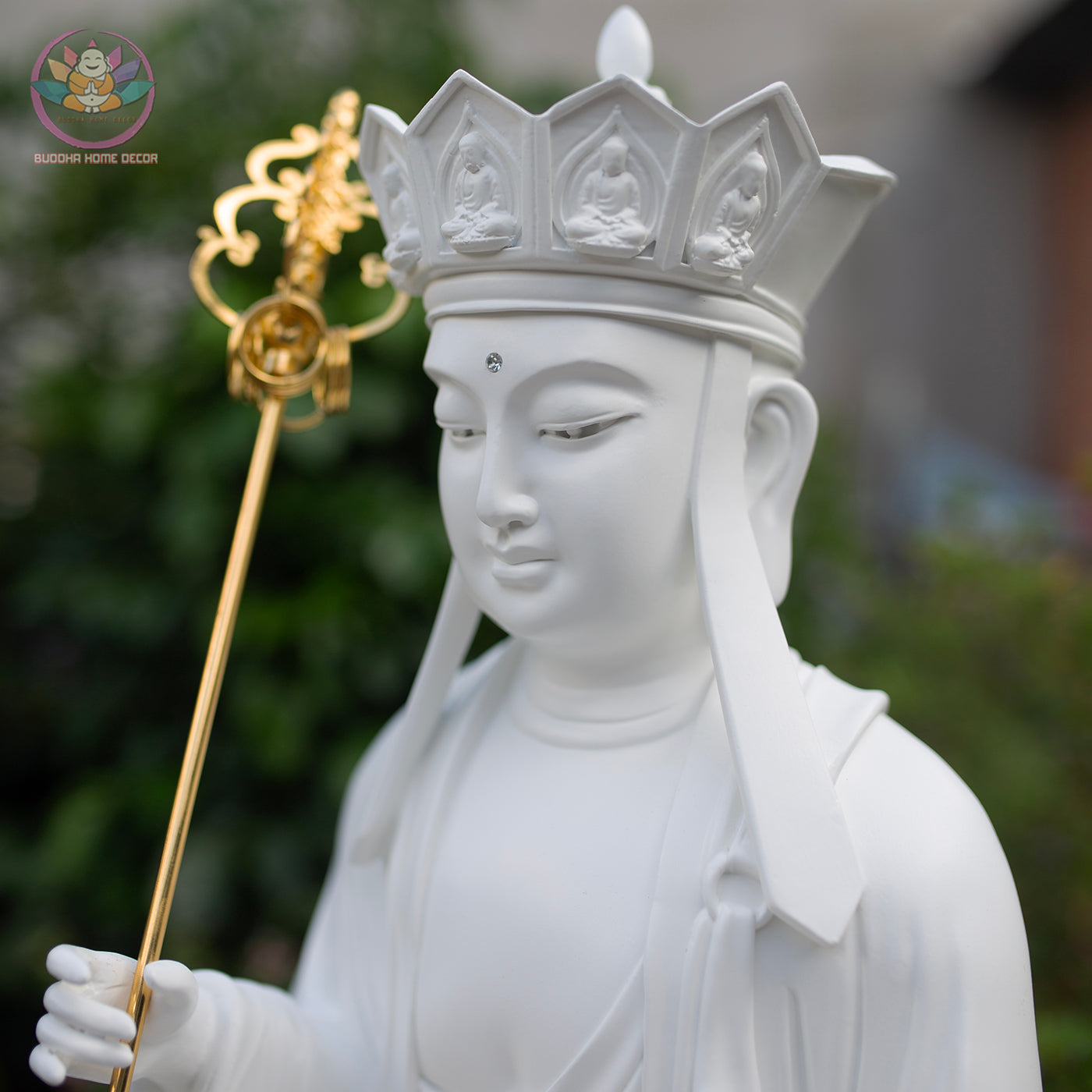 Ksitigarbha Bodhisattva Statue 25.6" – Large White Composite Jizo Buddhist Sculpture, Zen Altar Temple Decor