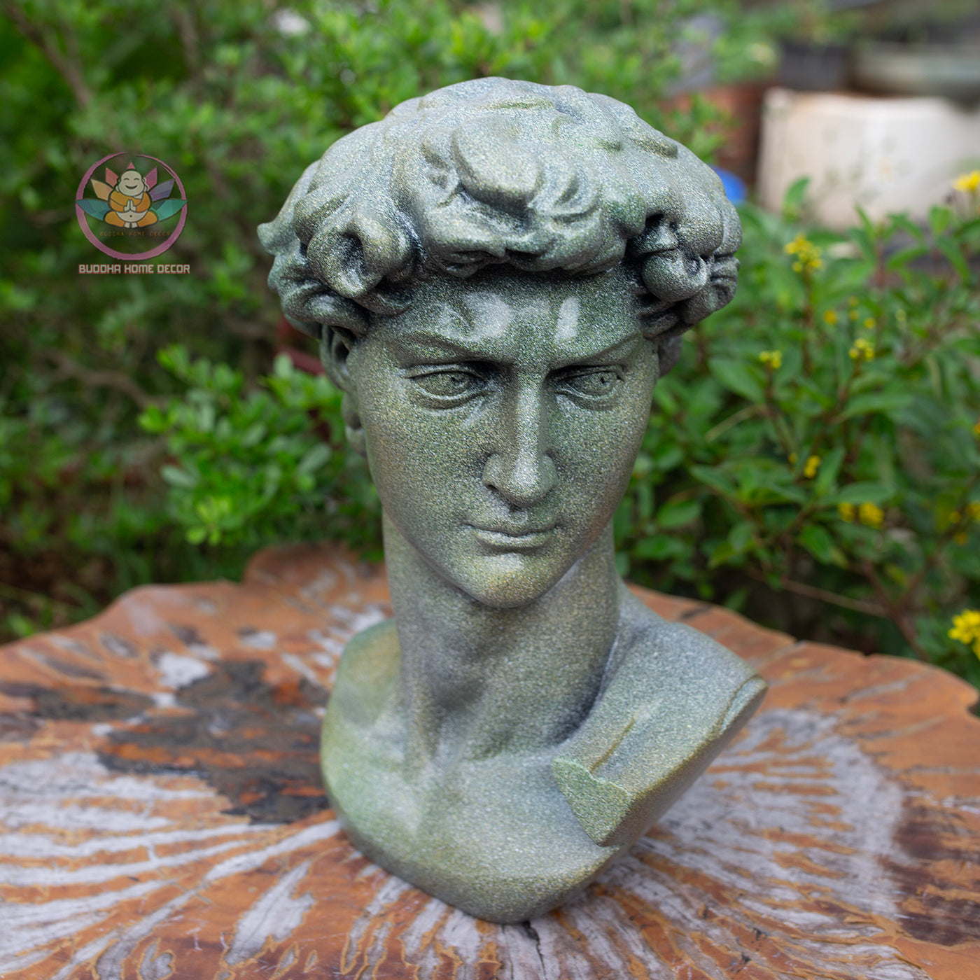 Green Stone Finish David Bust Sculpture: Renaissance Art Decor (30cm) | Roman Bust