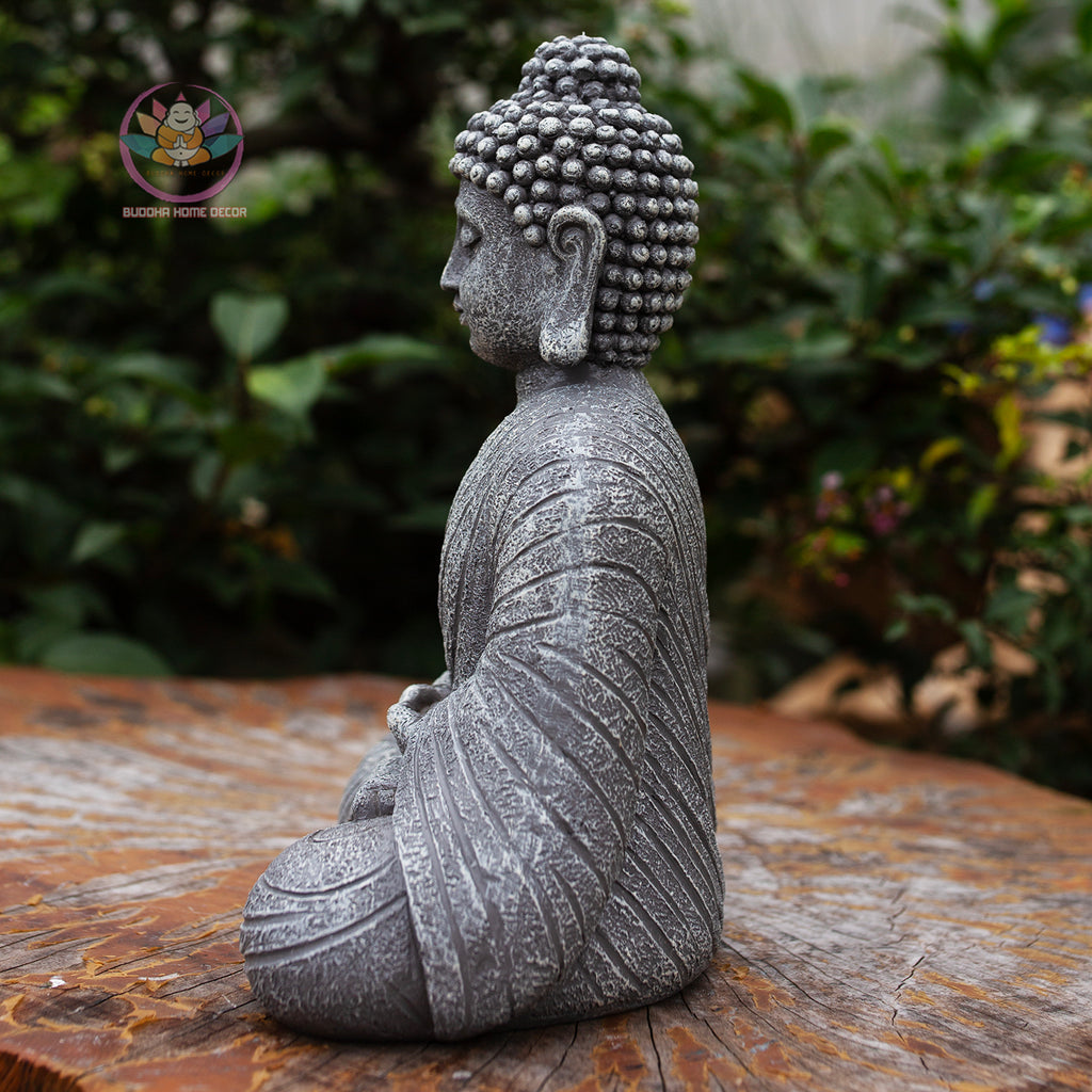 Shakyamuni Buddha Statue 9.4" | Composite Resin and Stone Powder | Antique Stone Finish