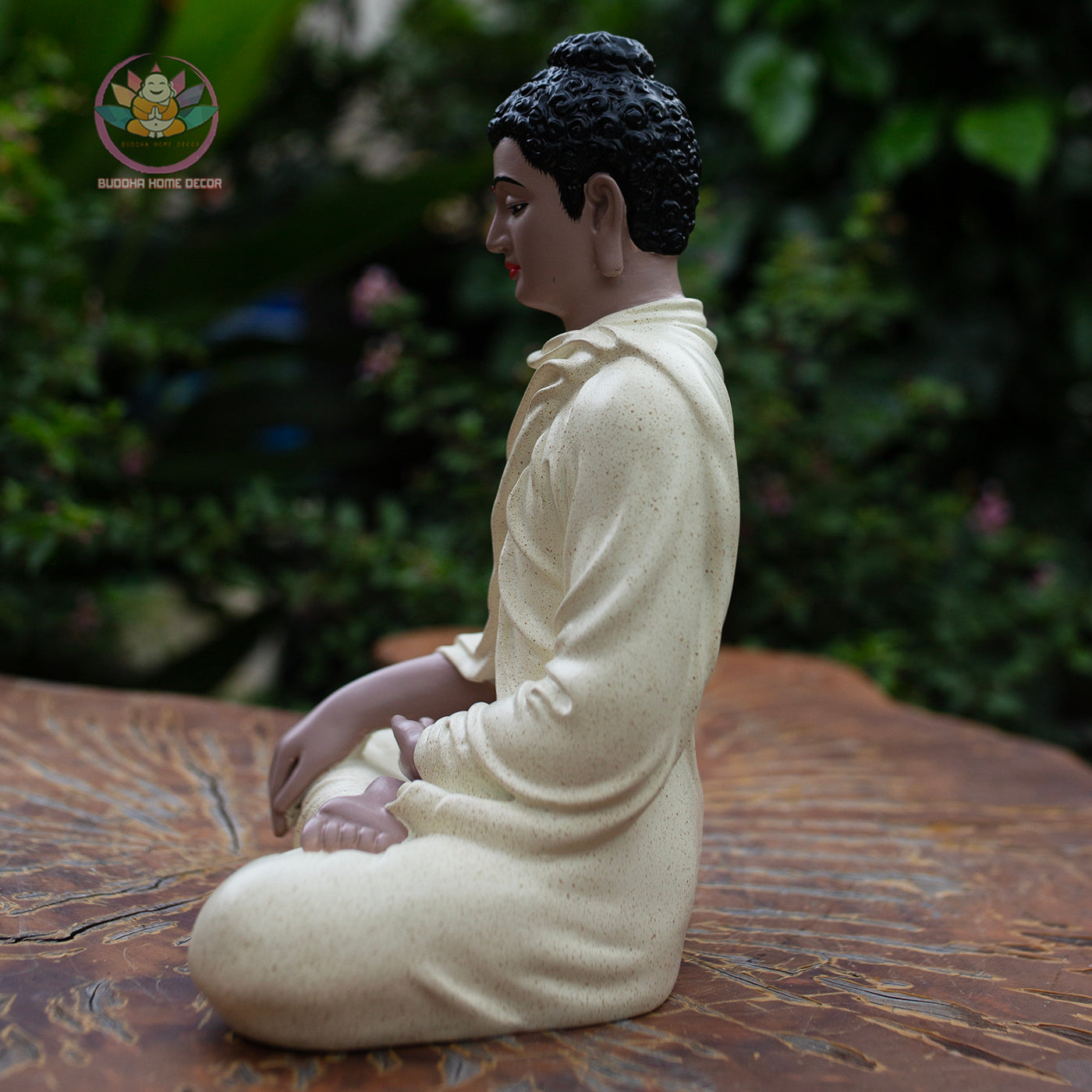 Yellow Buddha Statue 9.4" – Ceramic-Style Resin Meditation Figurine, Shakyamuni Sculpture, Zen Buddhist Altar Decor, Spiritual Gift