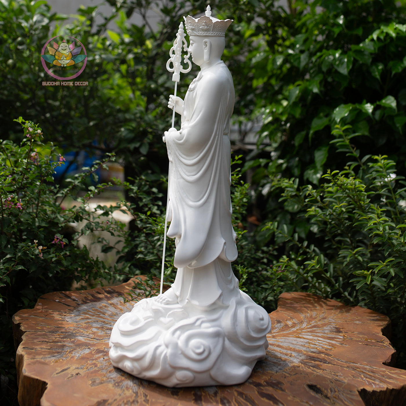 Kṣitigarbha Bodhisattva Statue 50 cm | White Finish Standing Jizo Buddha | Buddhist Altar and Home Decor