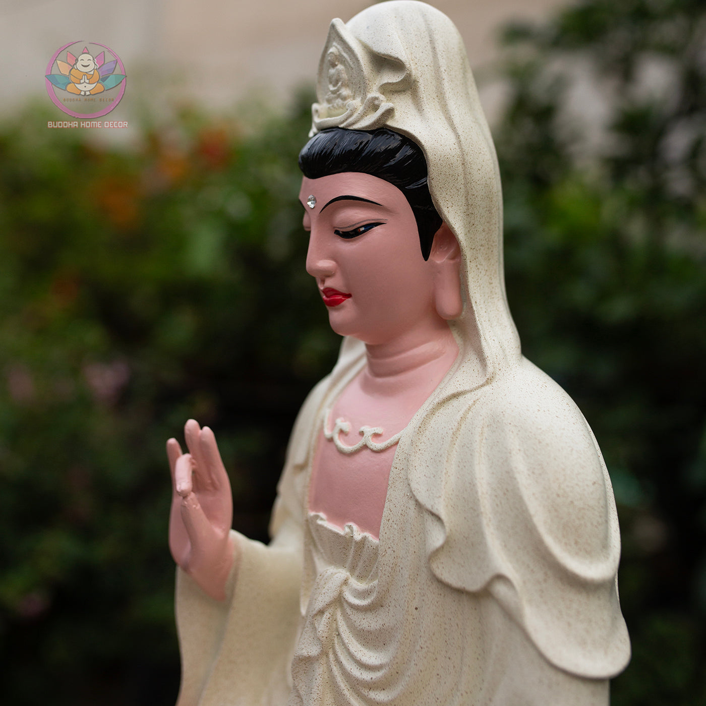Guanyin Bodhisattva Statue 17.7" – Kwan Yin Seated on Lotus Pedestal, Goddess of Mercy Sculpture