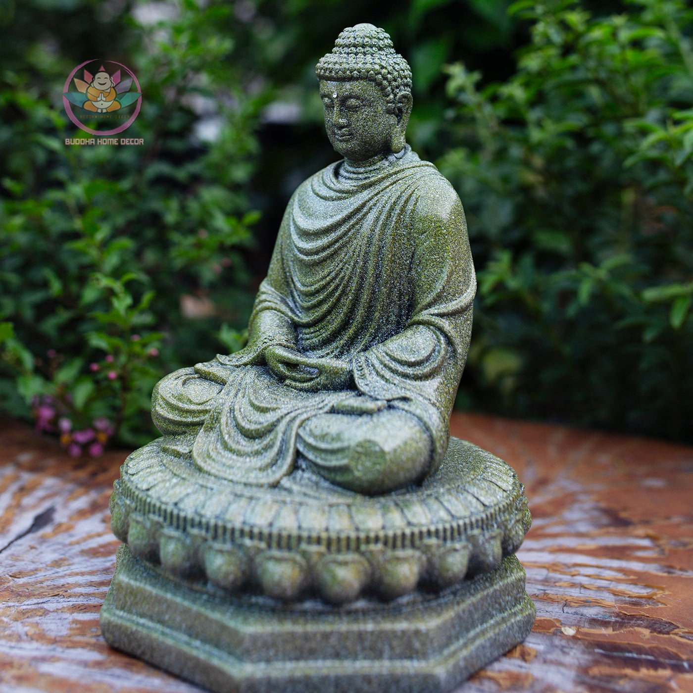 Shakyamuni Buddha Statue | Composite Resin and Stone Powder | Granite Stone Finish | Seated Meditation Buddha on Lotus Pedestal