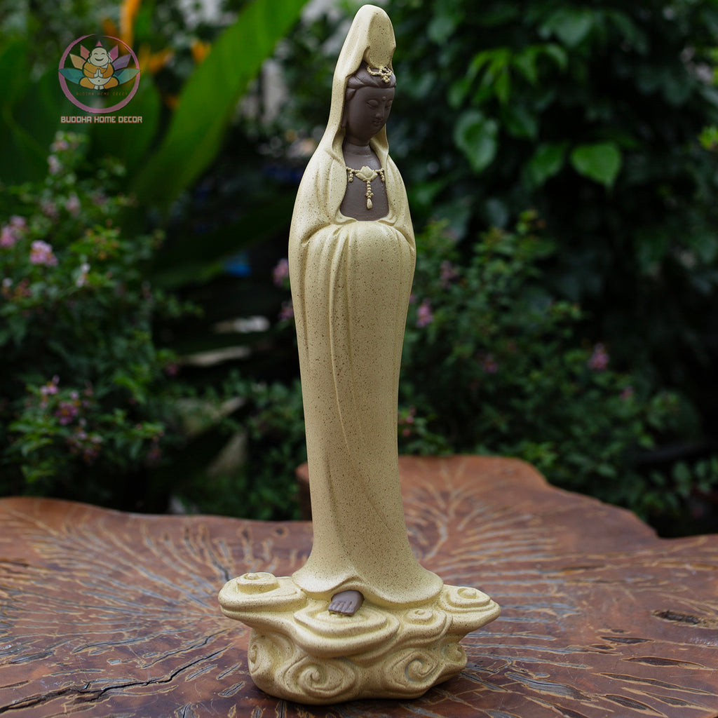 Standing Guanyin Buddha Statue 15.7" – Resin Kwan Yin Figurine, Goddess of Mercy Sculpture, Zen Home Decor, Spiritual Altar Gift