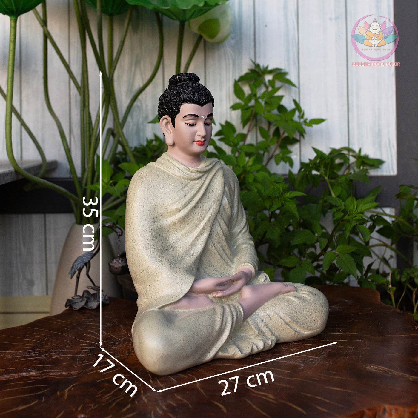 Shakyamuni Buddha Statue – 13.7" Tall | Handmade Resin Meditation Sculpture | Vietnamese Craft Zen Home Decor
