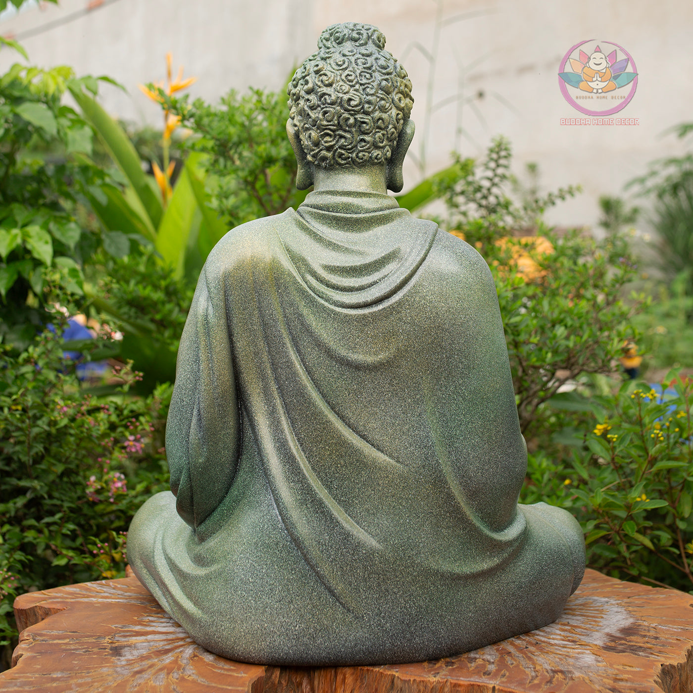 Shakyamuni Buddha Statue 20.5" | Composite Resin and Stone Powder | Green Stone Finish | Seated Meditation Buddha for Home and Garden Decor