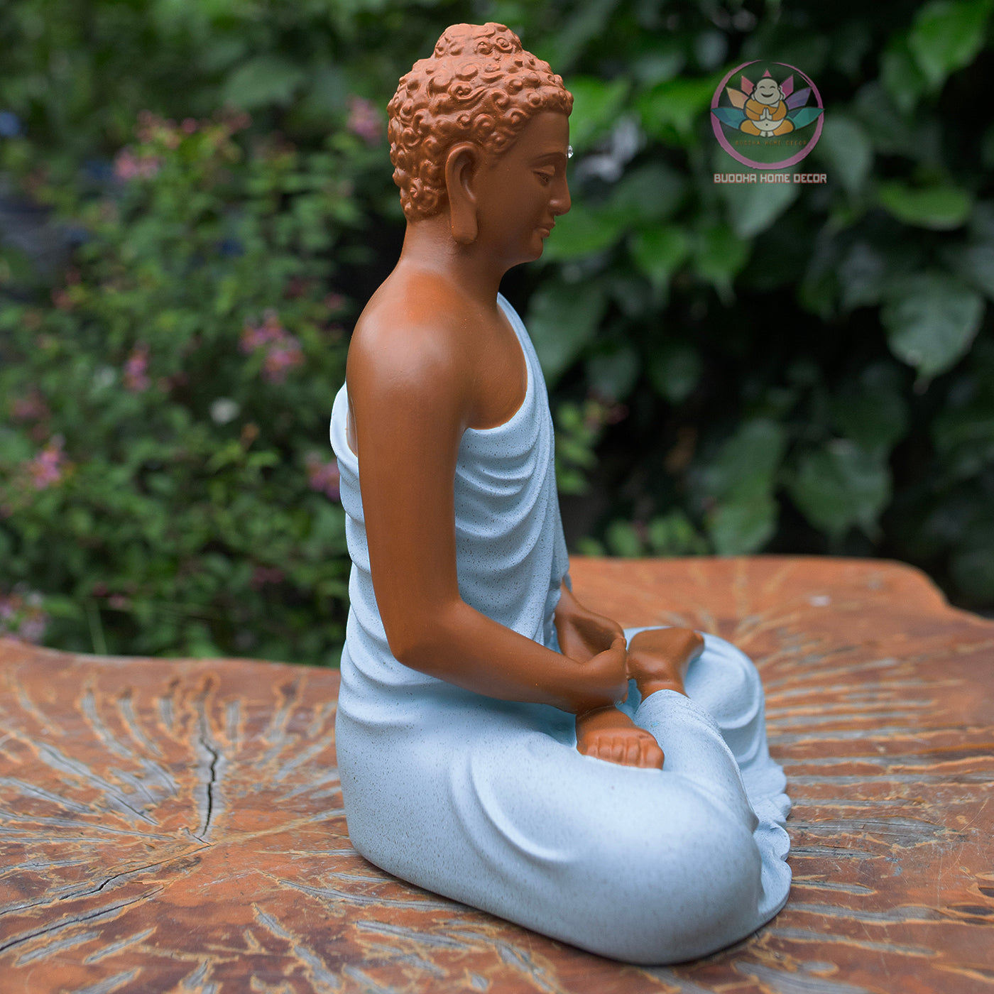 Shakyamuni Buddha Statue 9.4" – Composite Seated Buddha with Blue Robe, Zen Buddhist Altar Home Decor Figurine