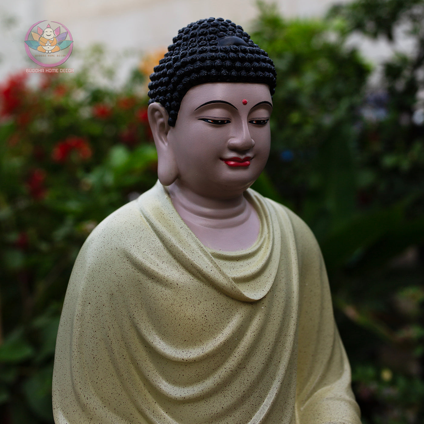 Shakyamuni Buddha Statue on Lotus – 18.9" (48cm) Cream Yellow Resin | Meditation Pose | Handcrafted Vietnamese Buddhist Decor