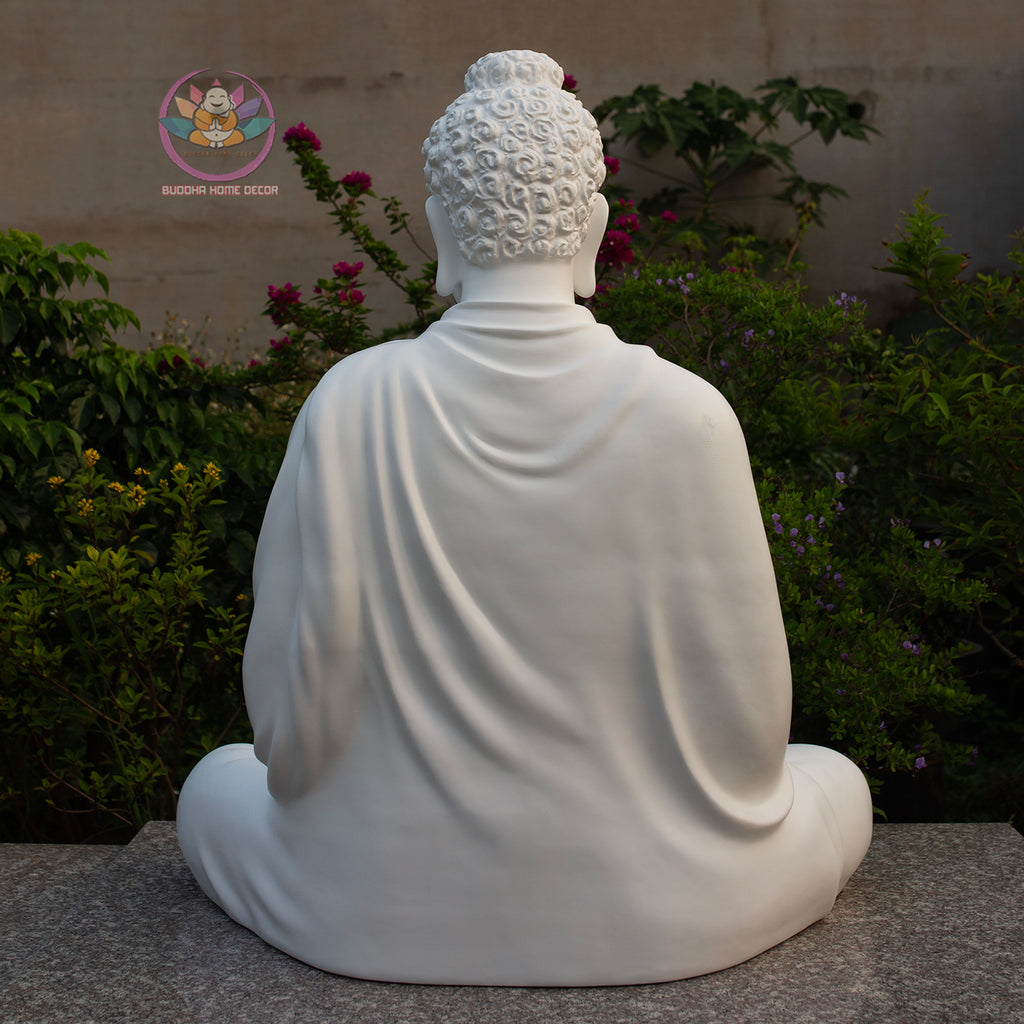 Large Shakyamuni Buddha Statue White, Meditation Buddha Sculpture, Zen Garden Decor, Minimalist Buddhist Art, Spiritual Home Decor