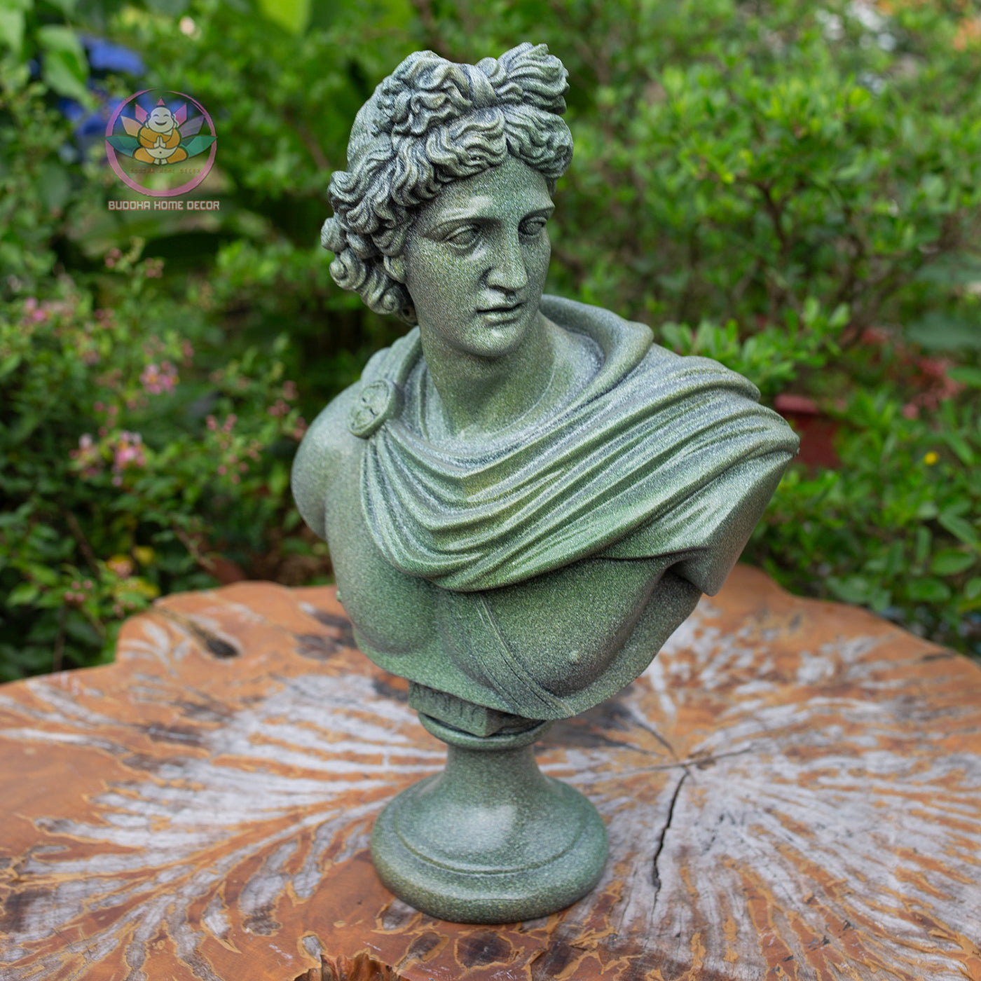 Green Stone Finish Apollo Bust Sculpture: Greek God Statue | Roman Bust