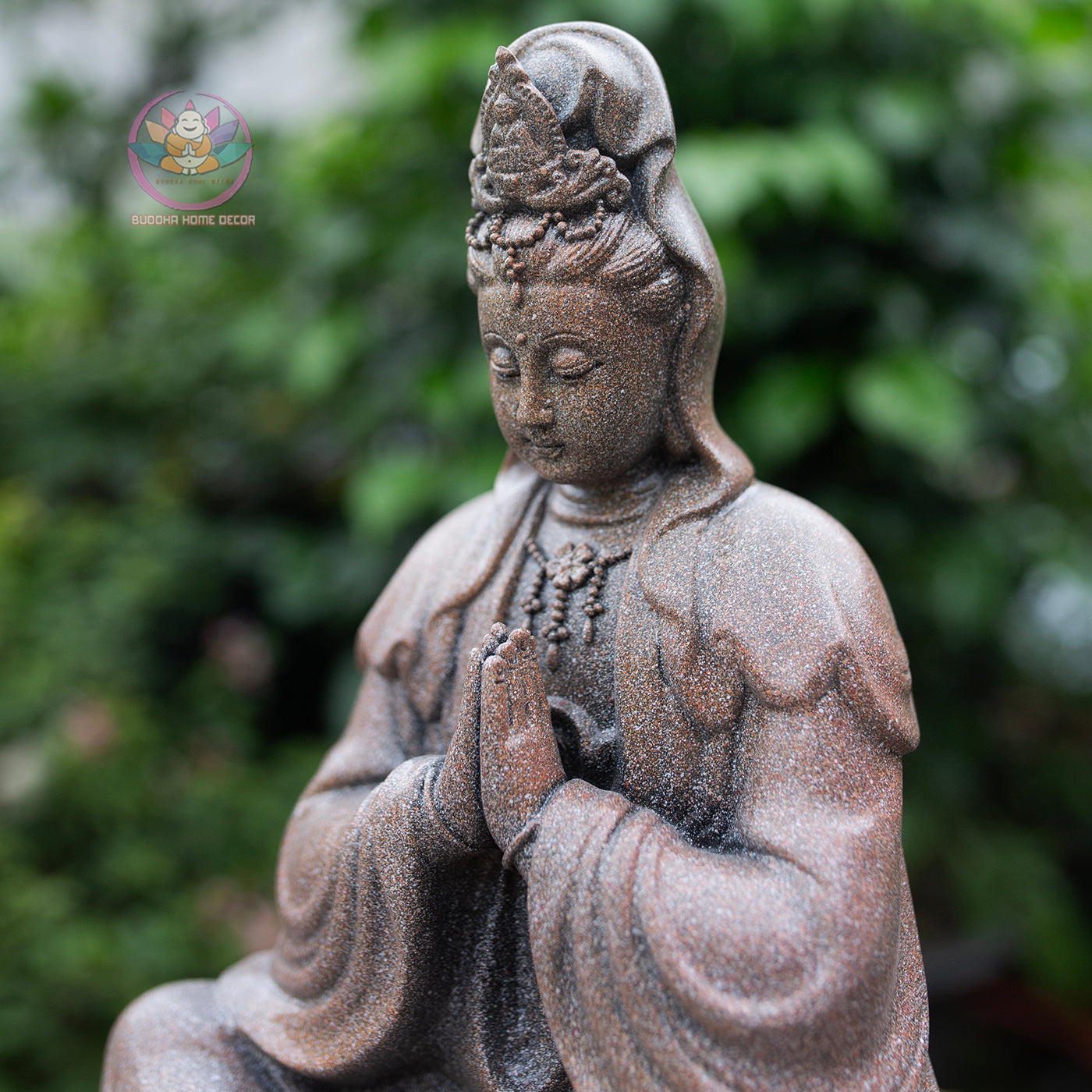 Guanyin Bodhisattva Statue 13" – Antique Stone Finish Kwan Yin with Praying Hands