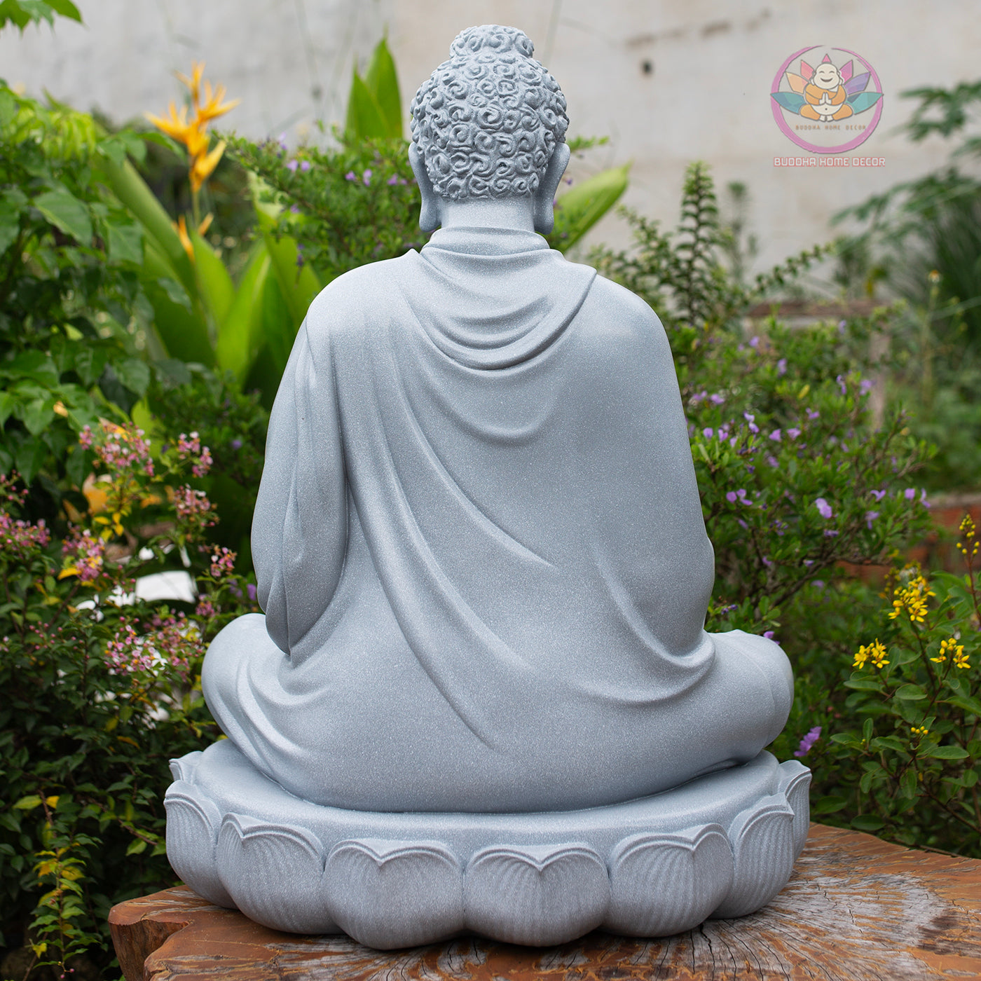 Shakyamuni Buddha Statue 23.6" | Composite Resin and Stone Powder | Grey Stone Finish | Seated Meditation Buddha on Lotus Pedestal