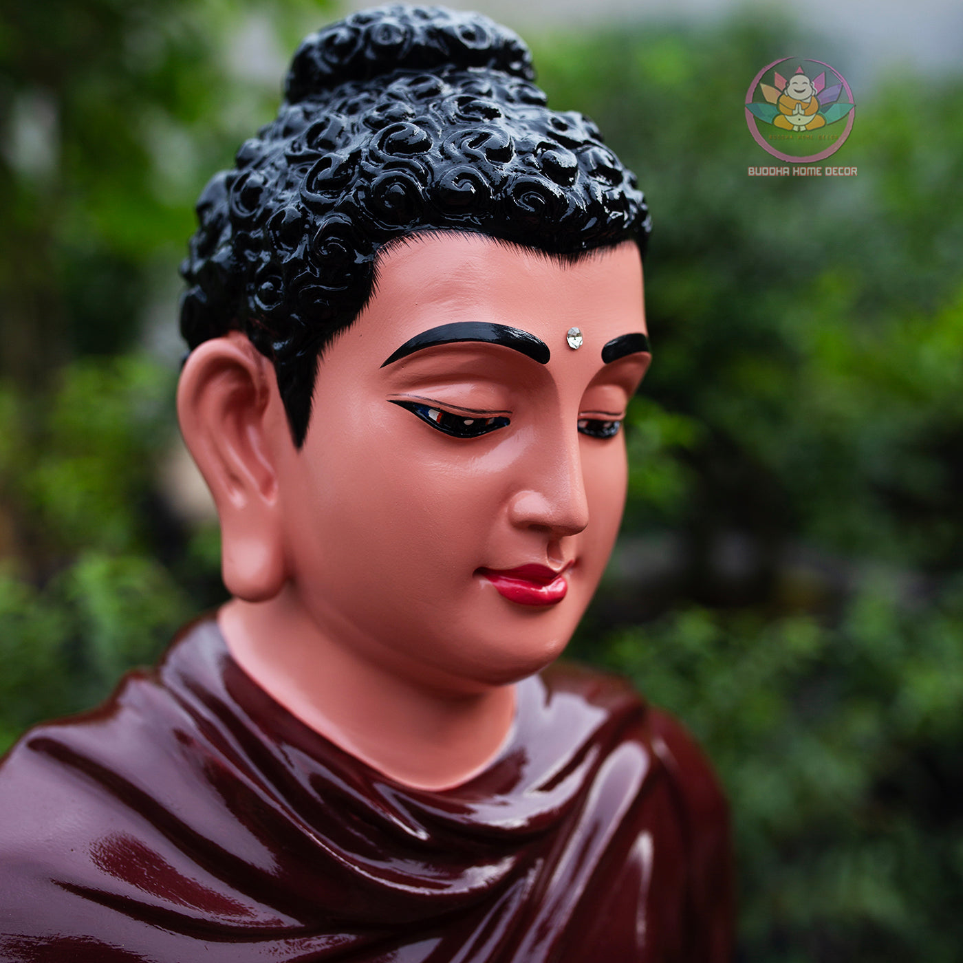 Shakyamuni Buddha Statue 19.7" | Composite Resin and Stone Powder | Glossy Ceramic Brown Finish