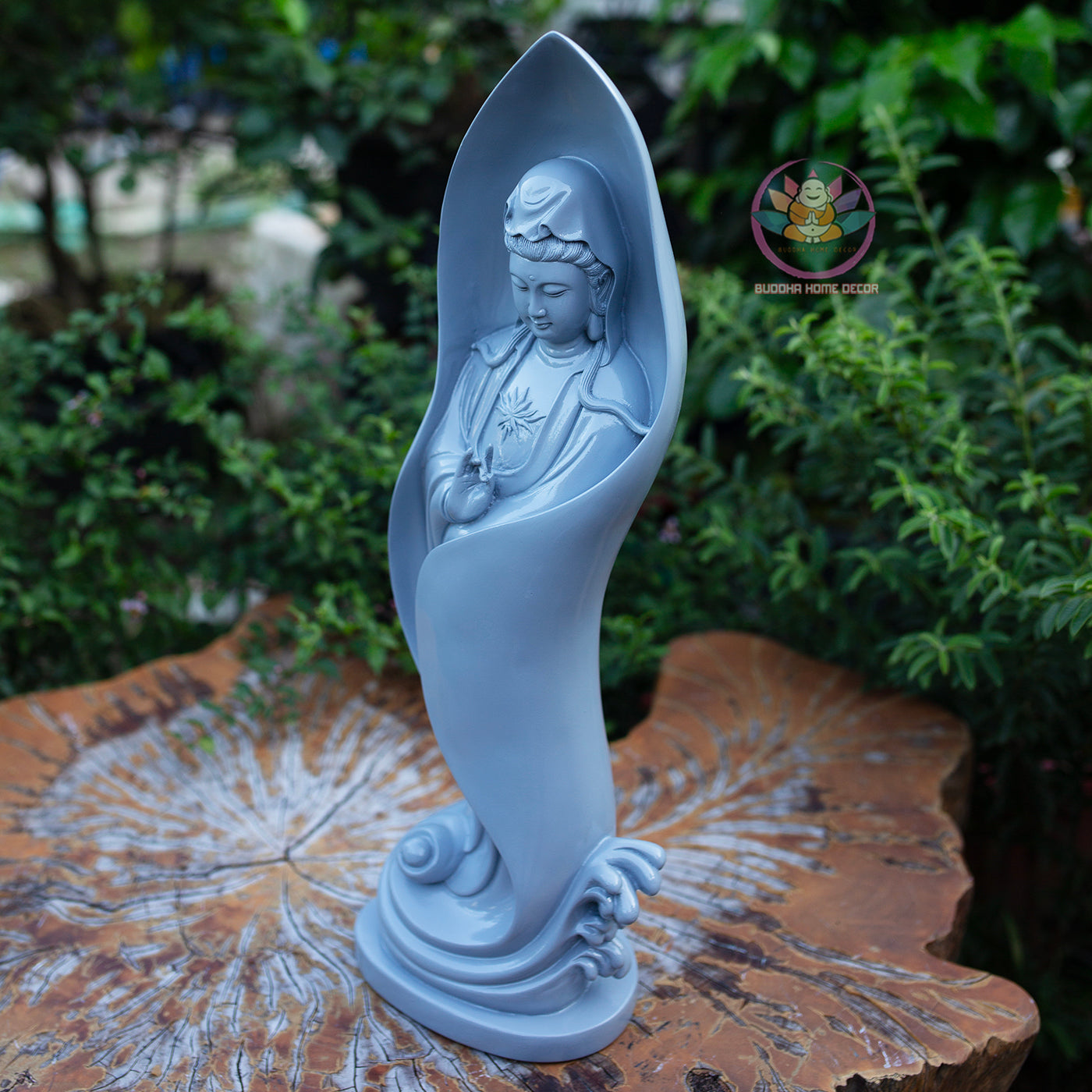 Modern Quan Yin Statue 18.9" | Grey Jade Finish | Standing Guanyin Bodhisattva Home and Altar Decor