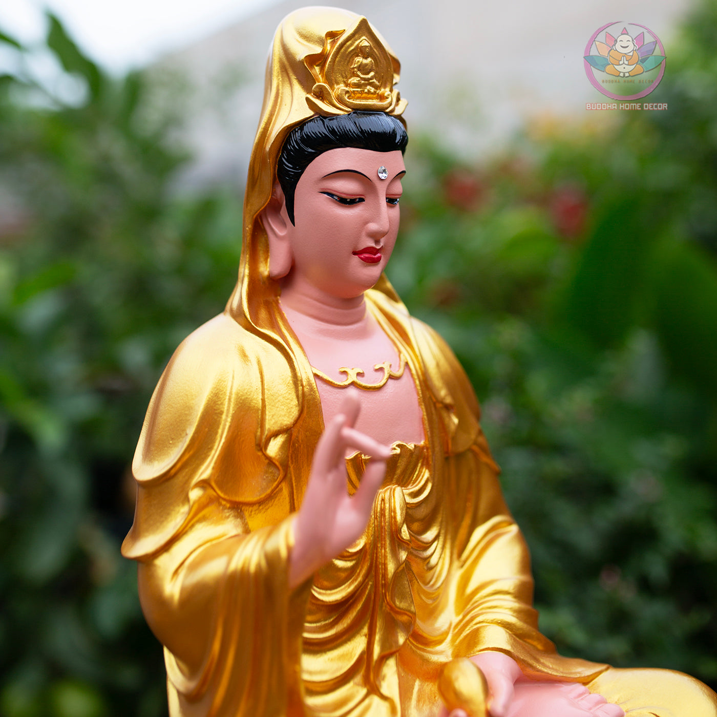 Golden Quan Yin Statue – Large Guanyin Goddess of Mercy on Lotus, Buddhist Altar & Meditation Room Decor (17.7”H x 12.2”W x 9.4”D)
