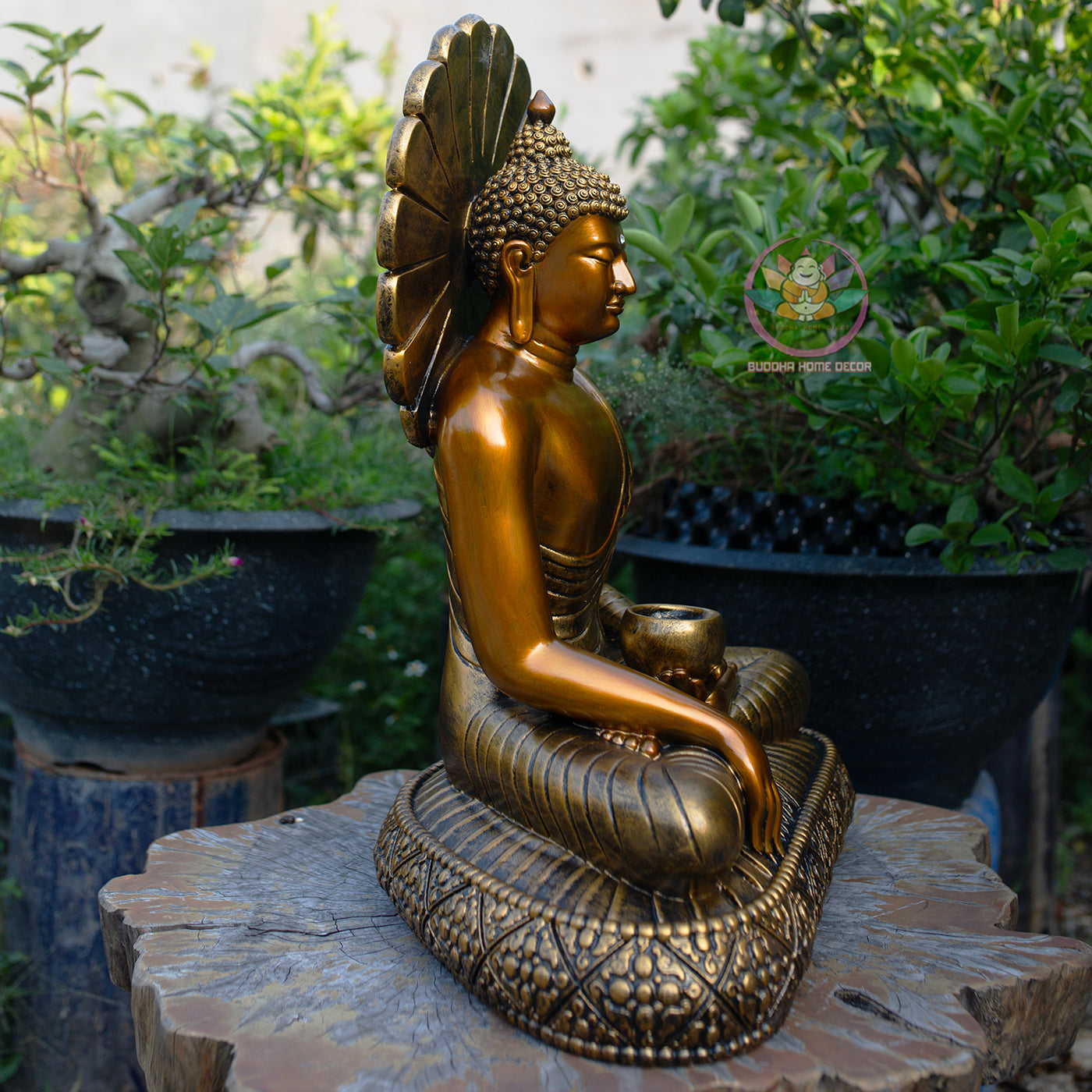 Shakyamuni Buddha Alms Bowl Statue, Antique Bronze Finish, Meditation Buddha Sculpture, Zen Home Decor, Buddhist Spiritual Gift
