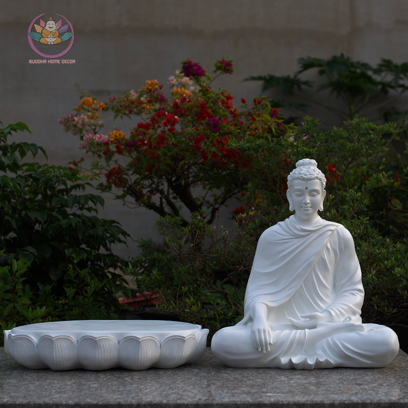 Large White Shakyamuni Buddha Statue – Handmade Lotus Base Meditation Decor