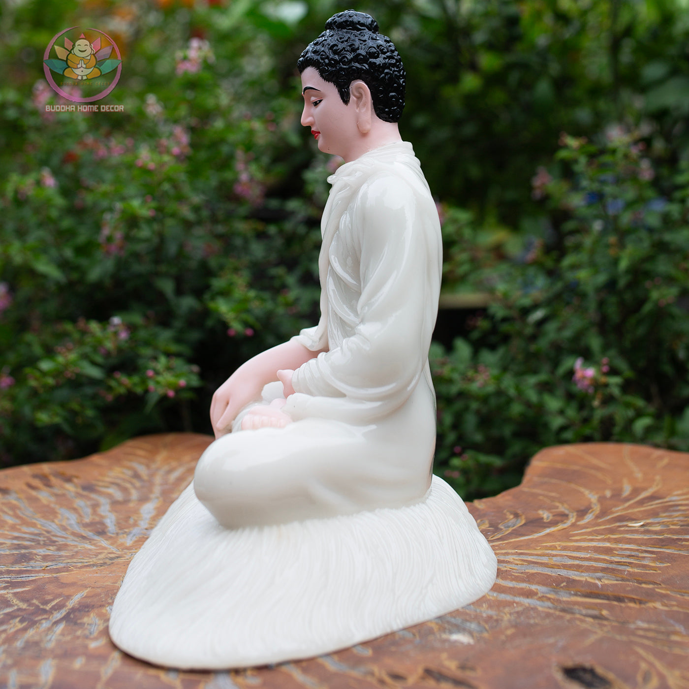 Shakyamuni Buddha Statue 11.8" – Glossy White Resin Meditation Figurine, Seated Buddhist Sculpture for Zen Home Altar, Yoga Studio Decor