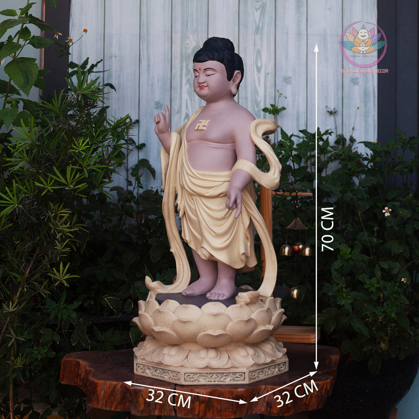 Baby Buddha Statue 27.5" – Resin Prince Siddhartha Birth of Buddha Sculpture, Phật Đản Sanh Figurine, Vesak Altar Zen Home Decor