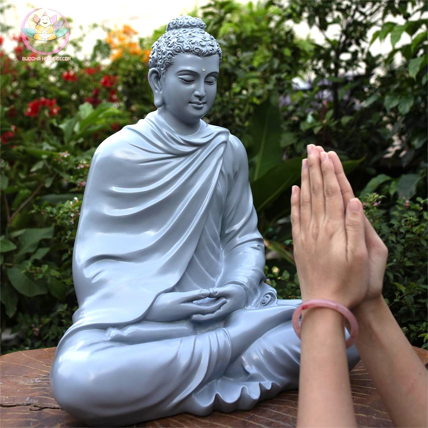 Blue Shakyamuni Buddha Statue – 19.7" (50cm) Meditation Pose | Gloss Resin Sculpture | Handcrafted Buddhist Decor from Vietnam