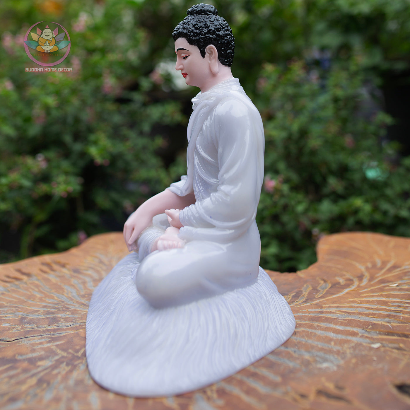 11.8" Shakyamuni Buddha Statue – Glossy Lilac Resin Meditation Figurine, Seated Buddhist Sculpture for Zen Home Altar, Yoga Studio Decor