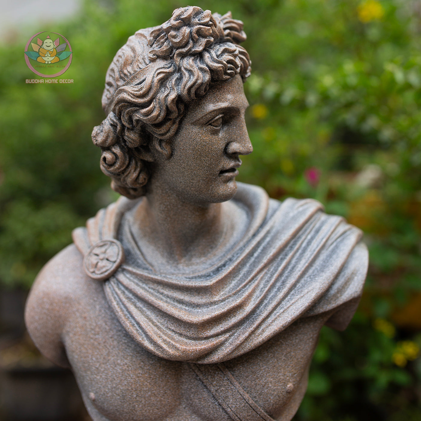 Greek Apollo Bust: Stone Finish Composite Resin Statue | Roman Bust