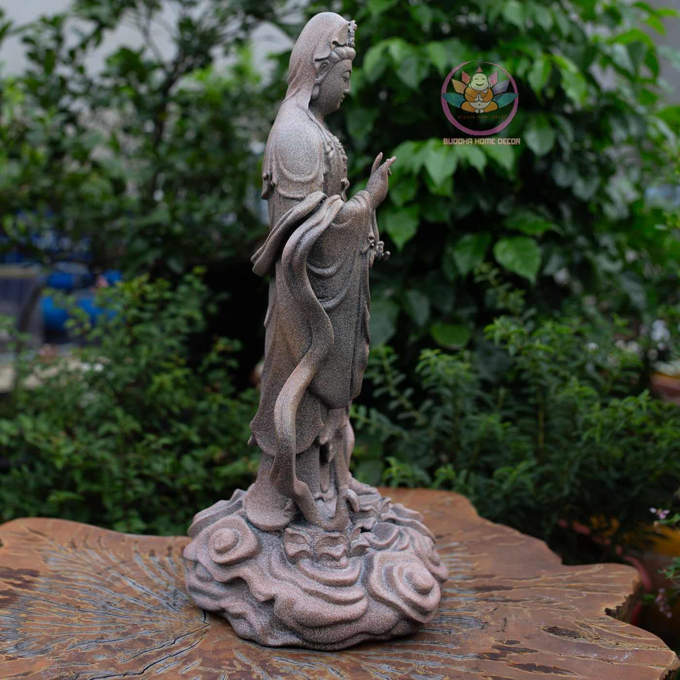 Guanyin Bodhisattva Statue 19.7" – Antique Stone Finish Standing Kwan Yin on Cloud Base