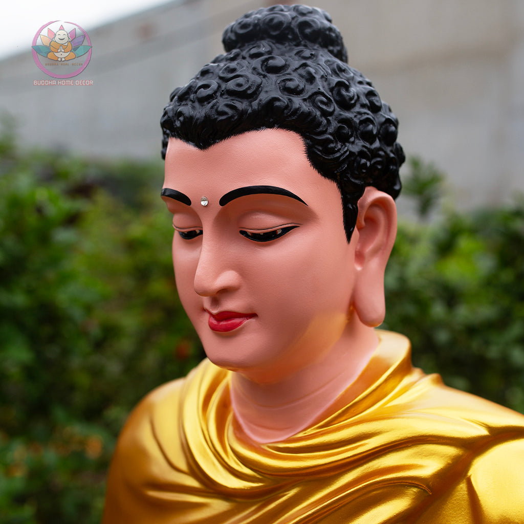 Shakyamuni Buddha Statue 29.5" – Large Composite Seated Buddha with Golden Robe