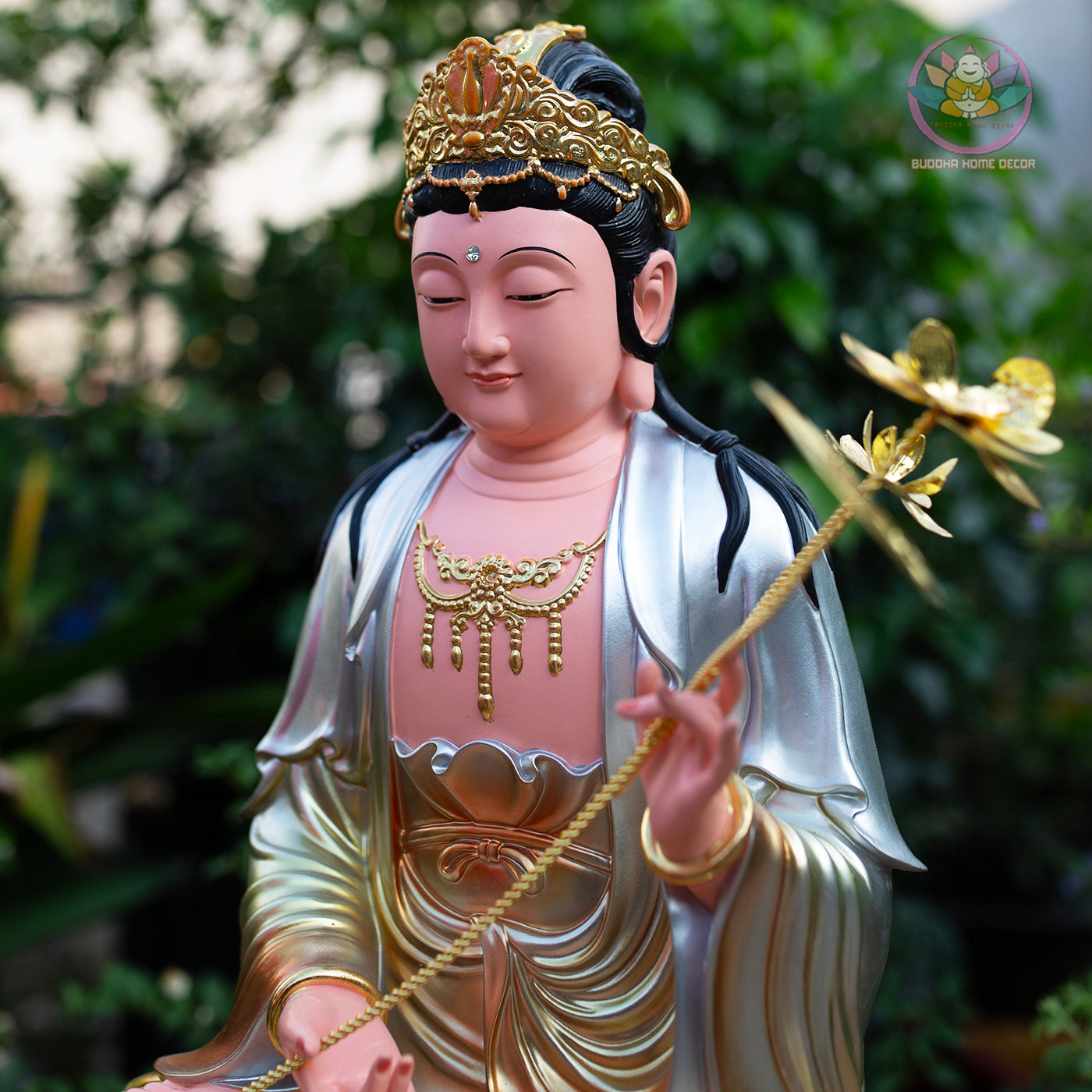 Multicolor Mahasthamaprapta Statue – 19.7" Resin Bodhisattva Figurine – Zen Home Altar, Meditation Space, Asian Spiritual Decor Gift