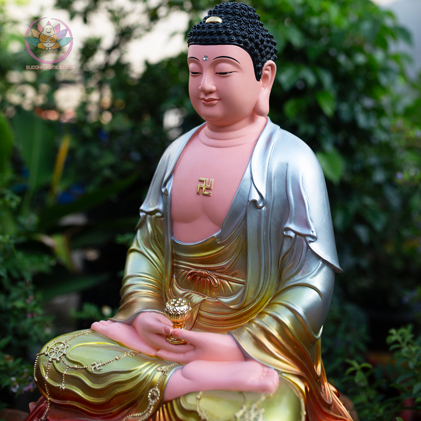 Multicolor Buddha Statue – 19.7" Resin Amitabha Buddha Figurine – Zen Home Altar, Meditation Room, Asian Spiritual Decor Gift