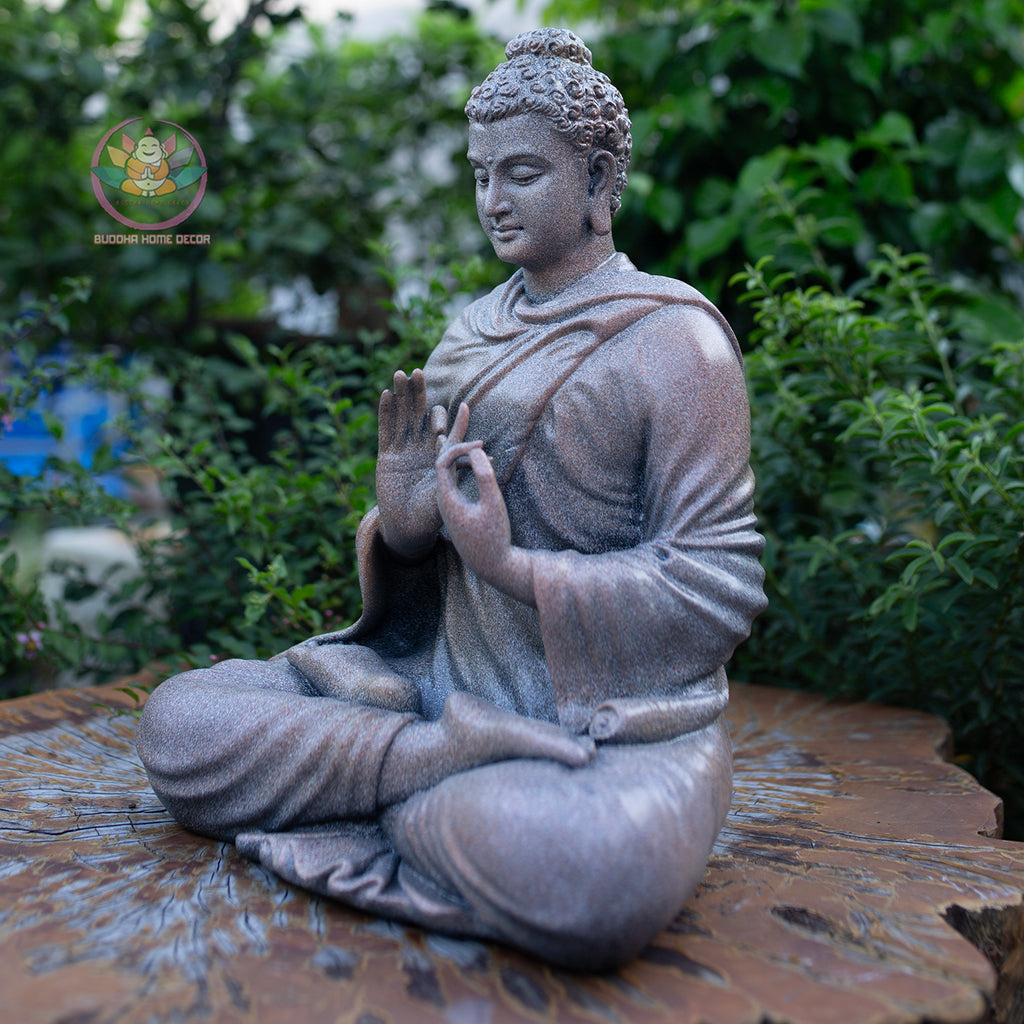 Shakyamuni Buddha Statue 14.5" | Composite Resin and Stone Powder | Granite Stone Finish | Turning the Wheel of Dharma Pose