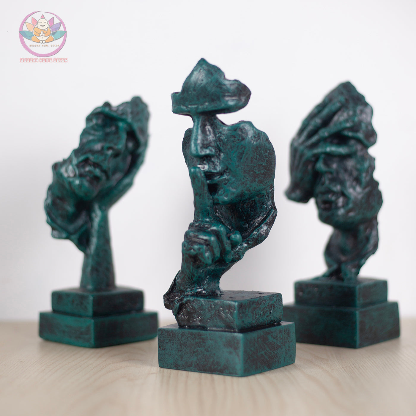 3 Wise Faces Sculpture Set – Hear No Evil, Speak No Evil, See No Evil – Modern Abstract Resin Statue Home Office Shelf Decor