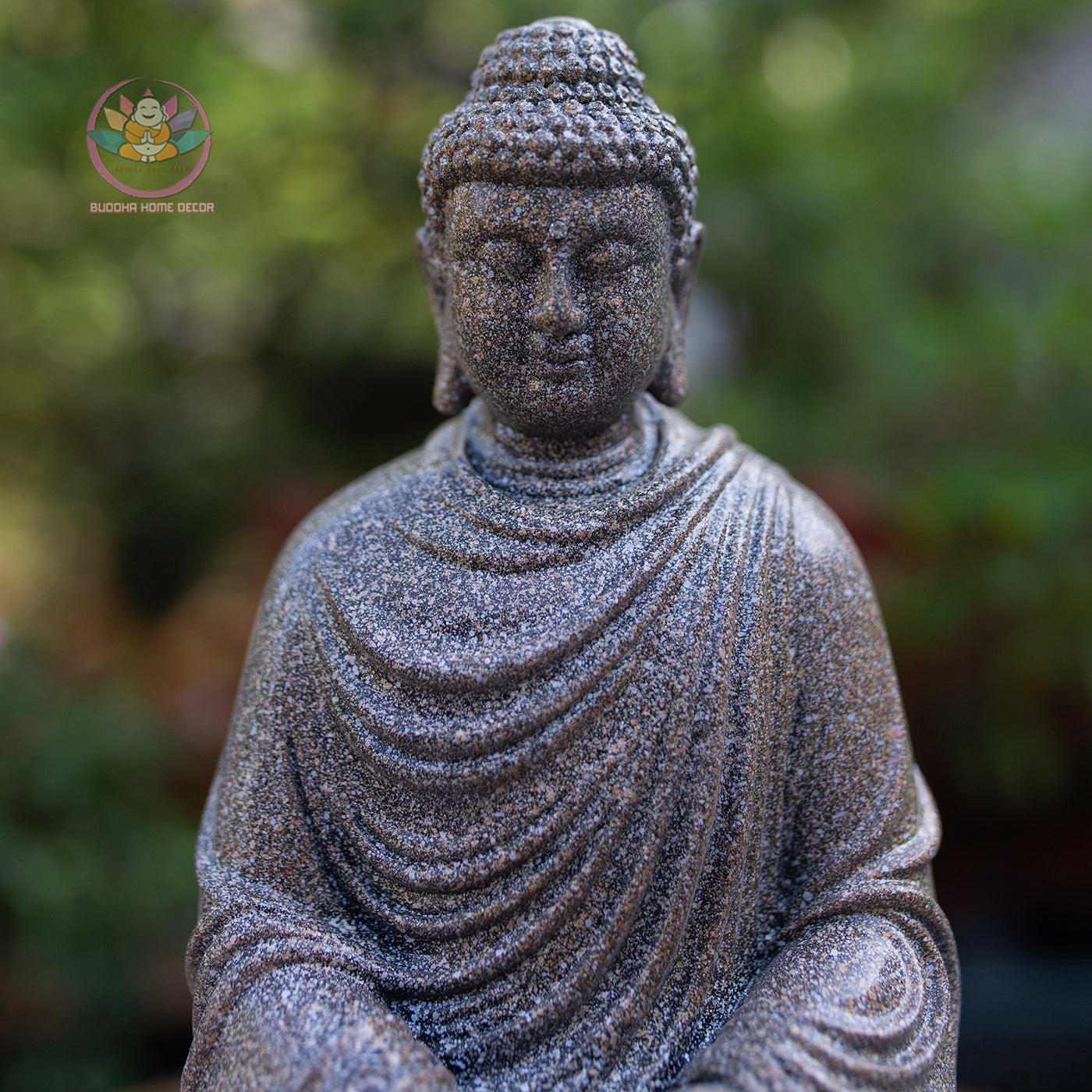 Shakyamuni Buddha Statue | Composite Resin and Stone Powder | Granite Stone Finish | Seated Meditation Buddha on Lotus Pedestal