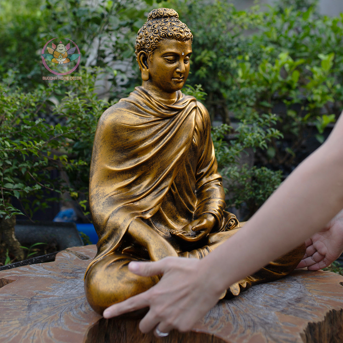 Shakyamuni Buddha Statue | Composite Resin and Stone Powder | Antique Gold Finish
