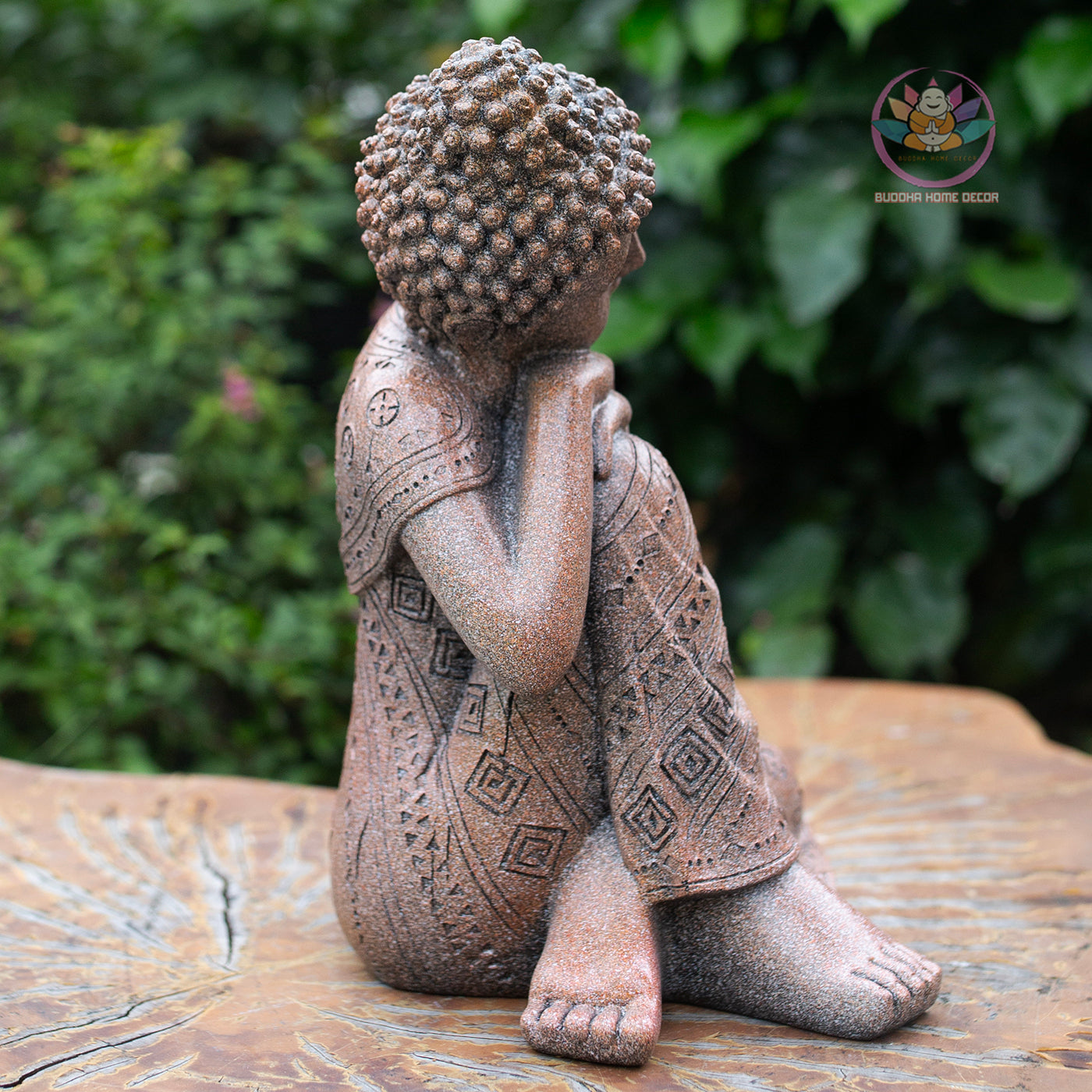 Resting Buddha Statue 9.8" – Red Stone Finish Sleeping Buddha for Home & Garden Decor