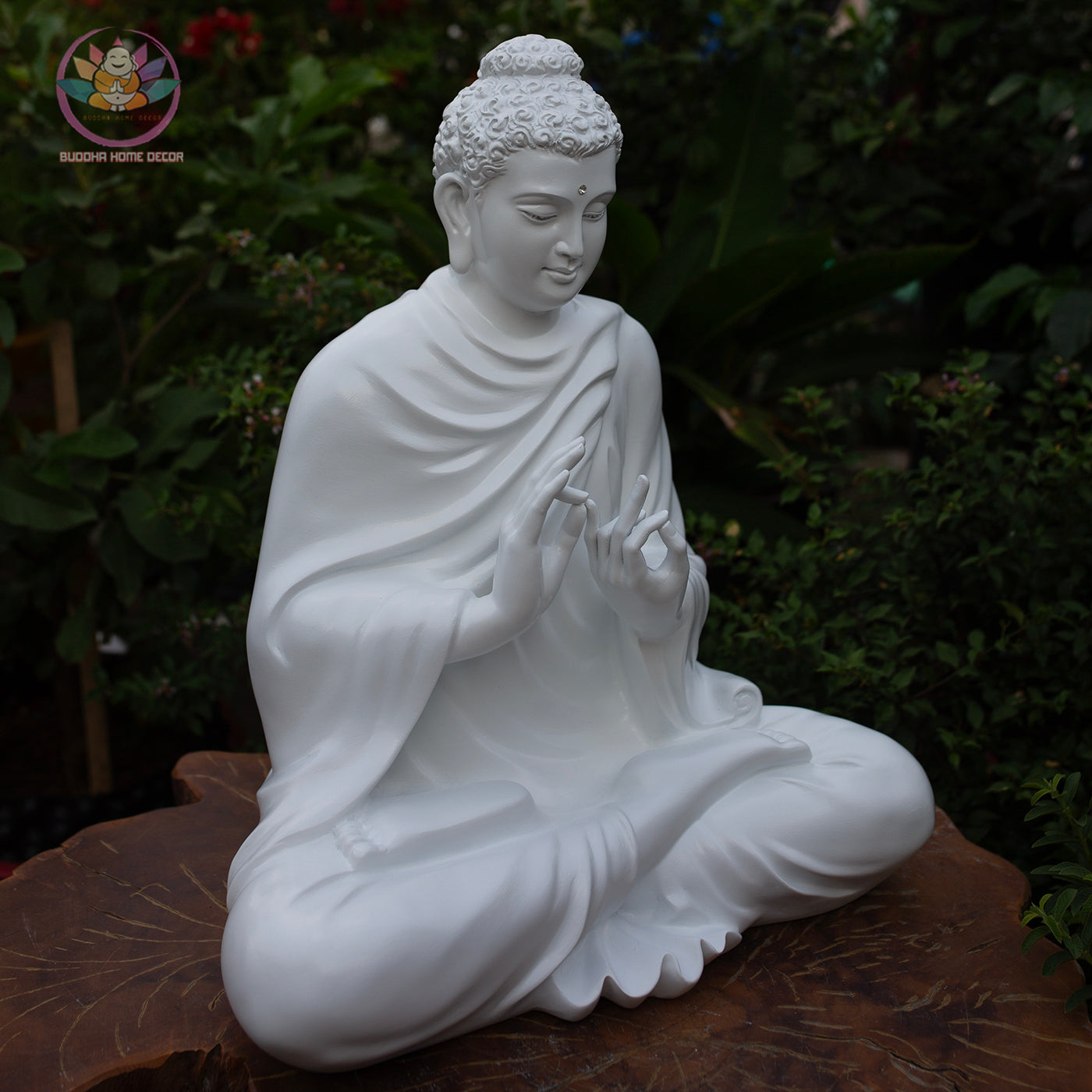 Shakyamuni Buddha Statue – Teaching Mudra in White 19.7" (50cm) | Turning the Dharma Wheel | Resin Sculpture | Vietnamese Handcrafted Art